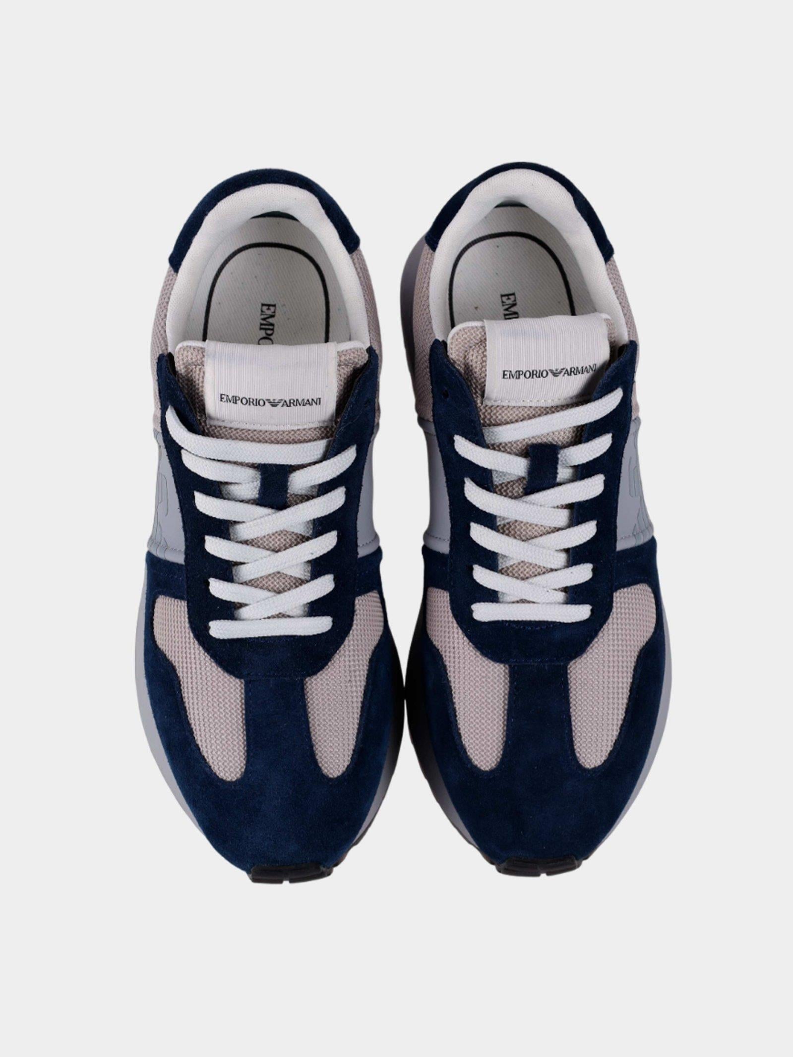 Emporio Armani Emporıo Armani Erkek Marka Logolu Bağcıklı Kaydırmaz Tabanlı Günlük Bej - Lacivert Sneaker X4X640 XR102-T859