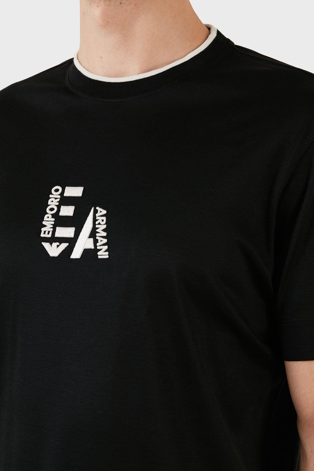Emporio Armani Emporıo Armani Erkek Marka Logolu Pamuklu Yuvarlak Yaka Kısa Kol Siyah T-Shirt 6R1T72 1JUVZ-00A3