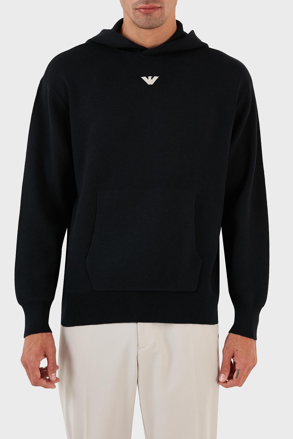 Emporio Armani Emporıo Armani Erkek Marka Logo Detaylı Kapşonlu İpli Siyah Kazak 6R1MX7 1MNBZ-F904