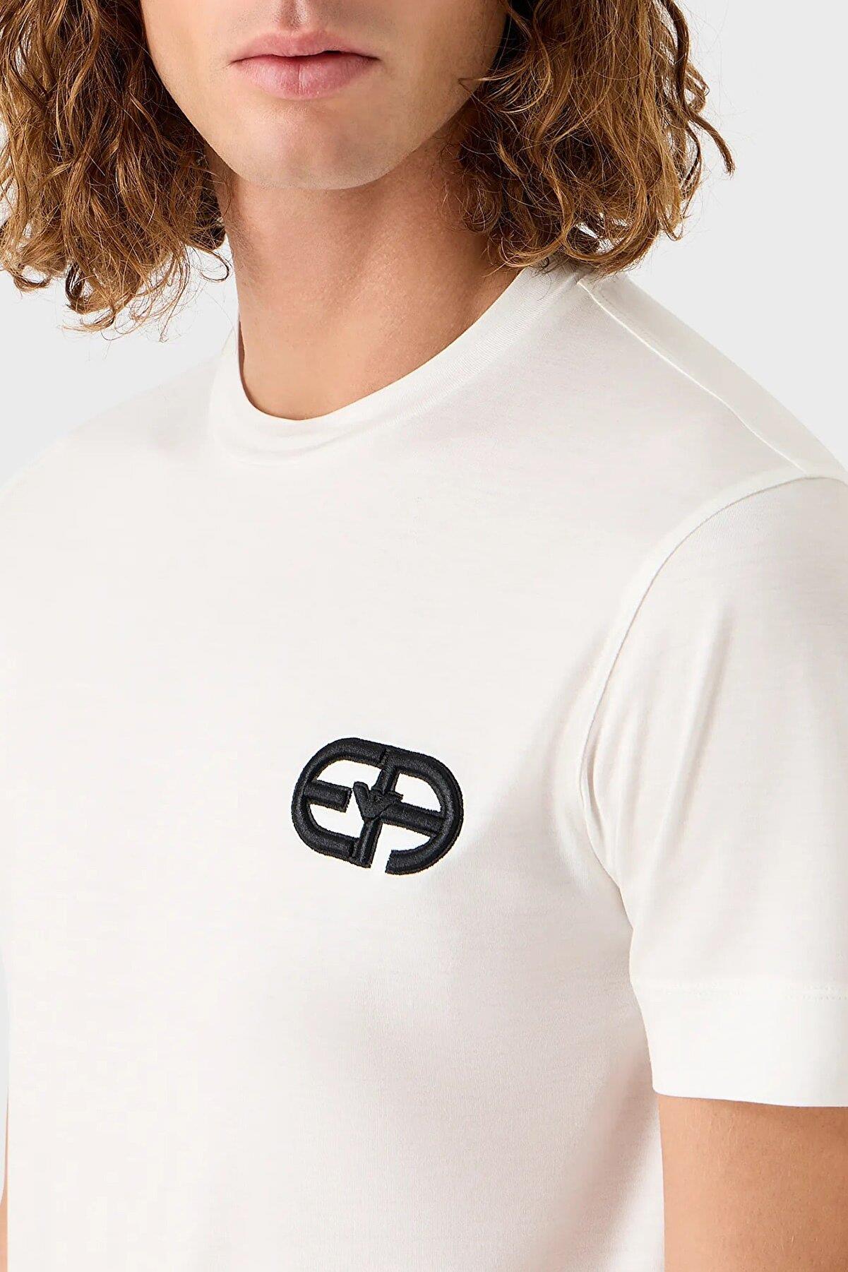Emporio Armani Emporıo Armani Erkek Marka Logolu Kısa Kollu Polo Yaka Slim Beyaz T-Shirt 8N1TF5 1JUVZ-0101