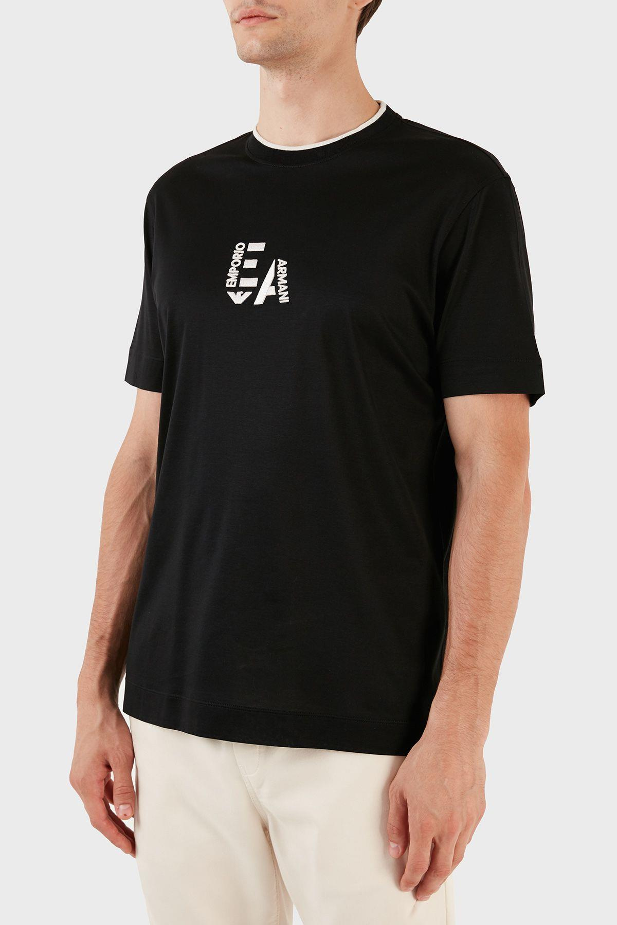 Emporio Armani Emporıo Armani Erkek Marka Logolu Pamuklu Yuvarlak Yaka Kısa Kol Siyah T-Shirt 6R1T72 1JUVZ-00A3