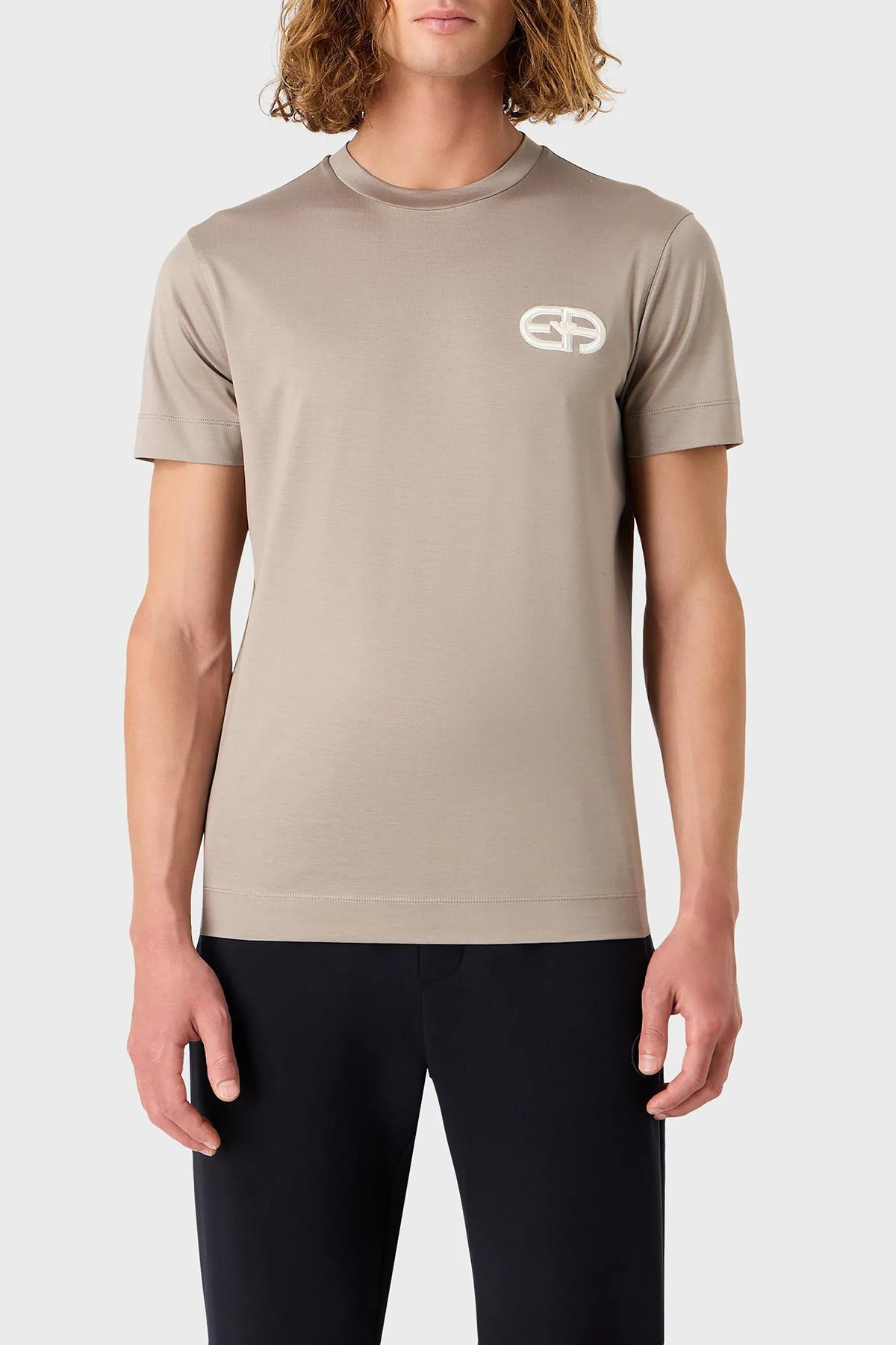 Emporio Armani Emporıo Armani Erkek Marka Logolu Kısa Kollu Polo Yaka Slim Vizon T-Shirt 8N1TF5 1JUVZ-0643