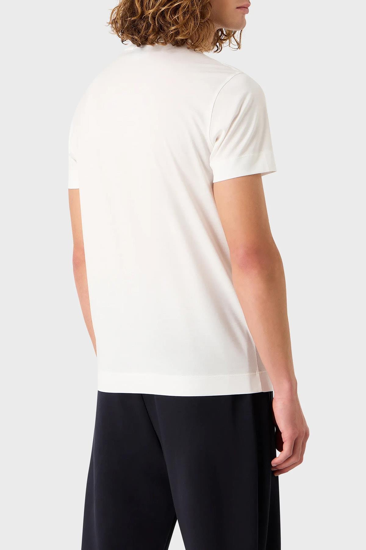 Emporio Armani Emporıo Armani Erkek Marka Logolu Kısa Kollu Polo Yaka Slim Beyaz T-Shirt 8N1TF5 1JUVZ-0101
