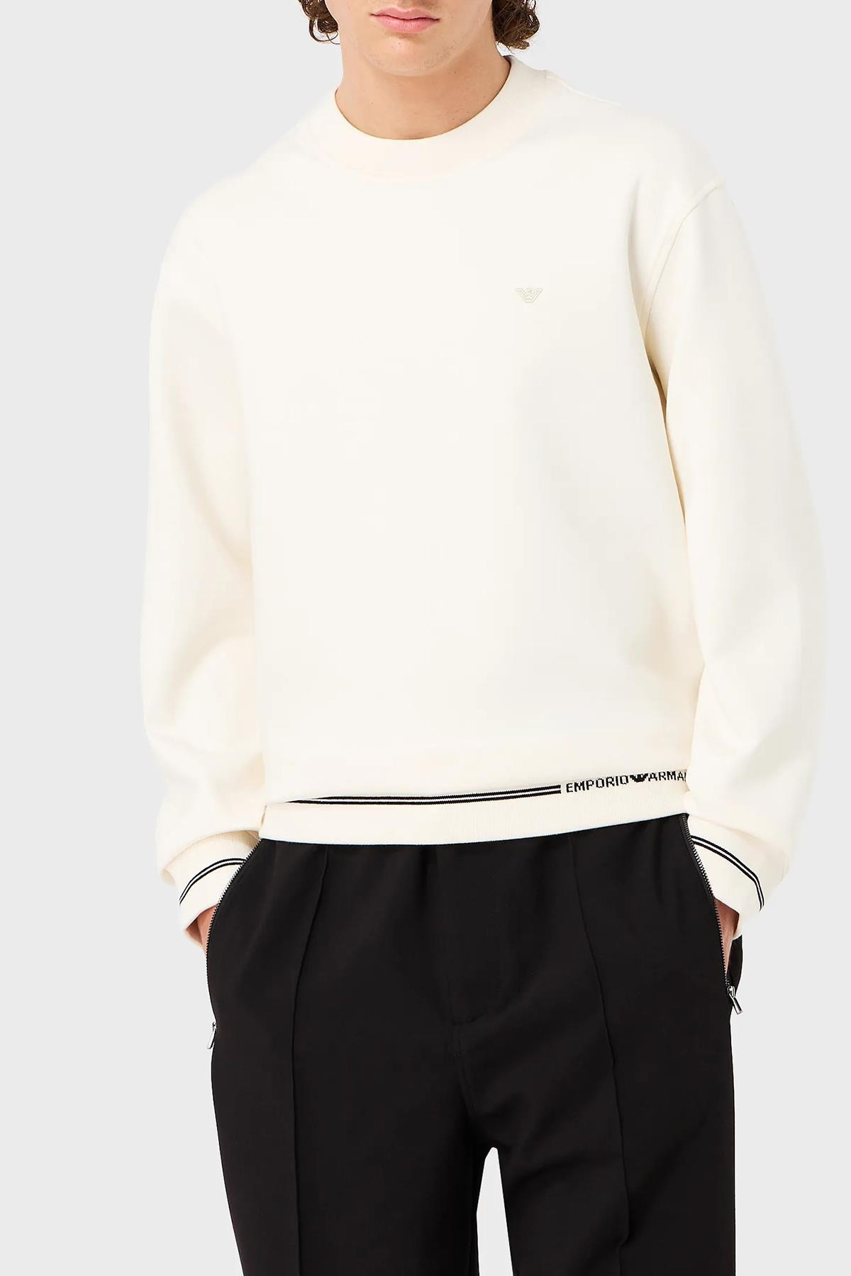 Emporio Armani Emporıo Armani Erkek Marka Logo Detaylı Bisiklet Yaka Regular Fit Ekru Sweatshirt 6R1MF2 1JHSZ-01M6