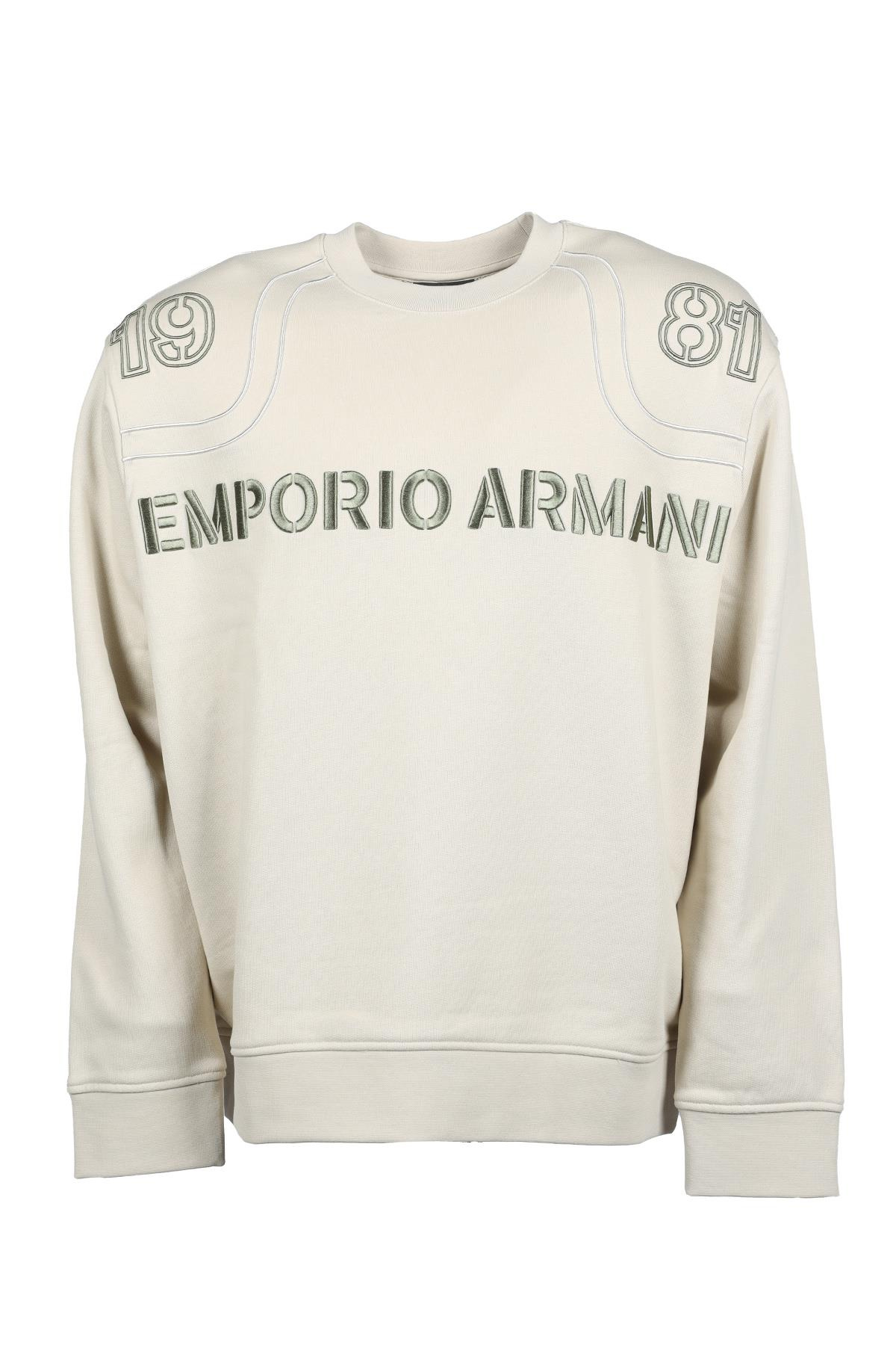 Emporio Armani Emporıo Armani Erkek Marka Logo Detaylı Bisiklet Yaka Regular Fit Bej Sweatshirt 6R1ME3 1JWPZ-0304