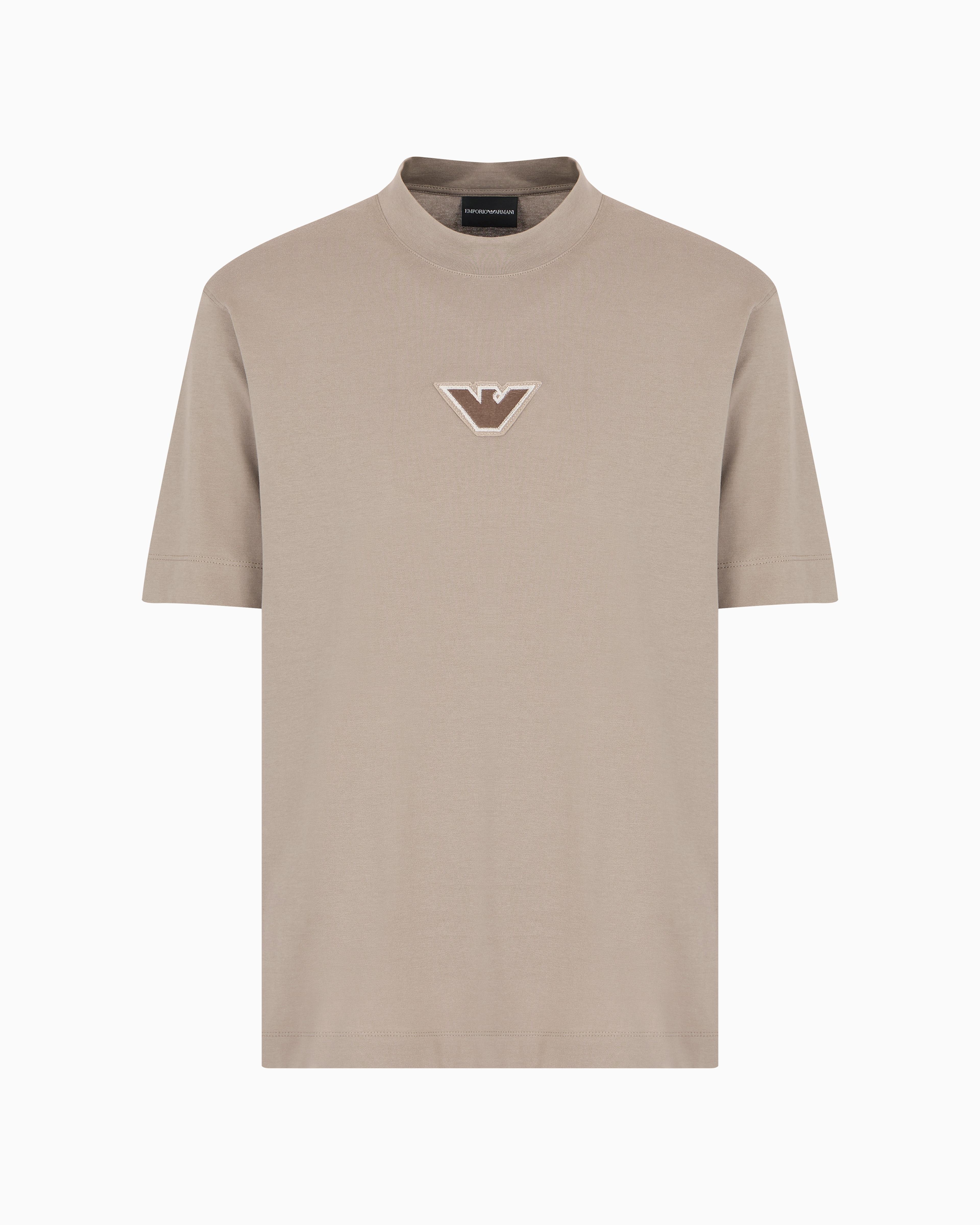 EMPORIO ARMANI Emporıo Armani Erkek Marka Logolu Organik Pamuklu Kısa Kollu Bej T-Shirt 6D1TD7 1JOCZ-0152
