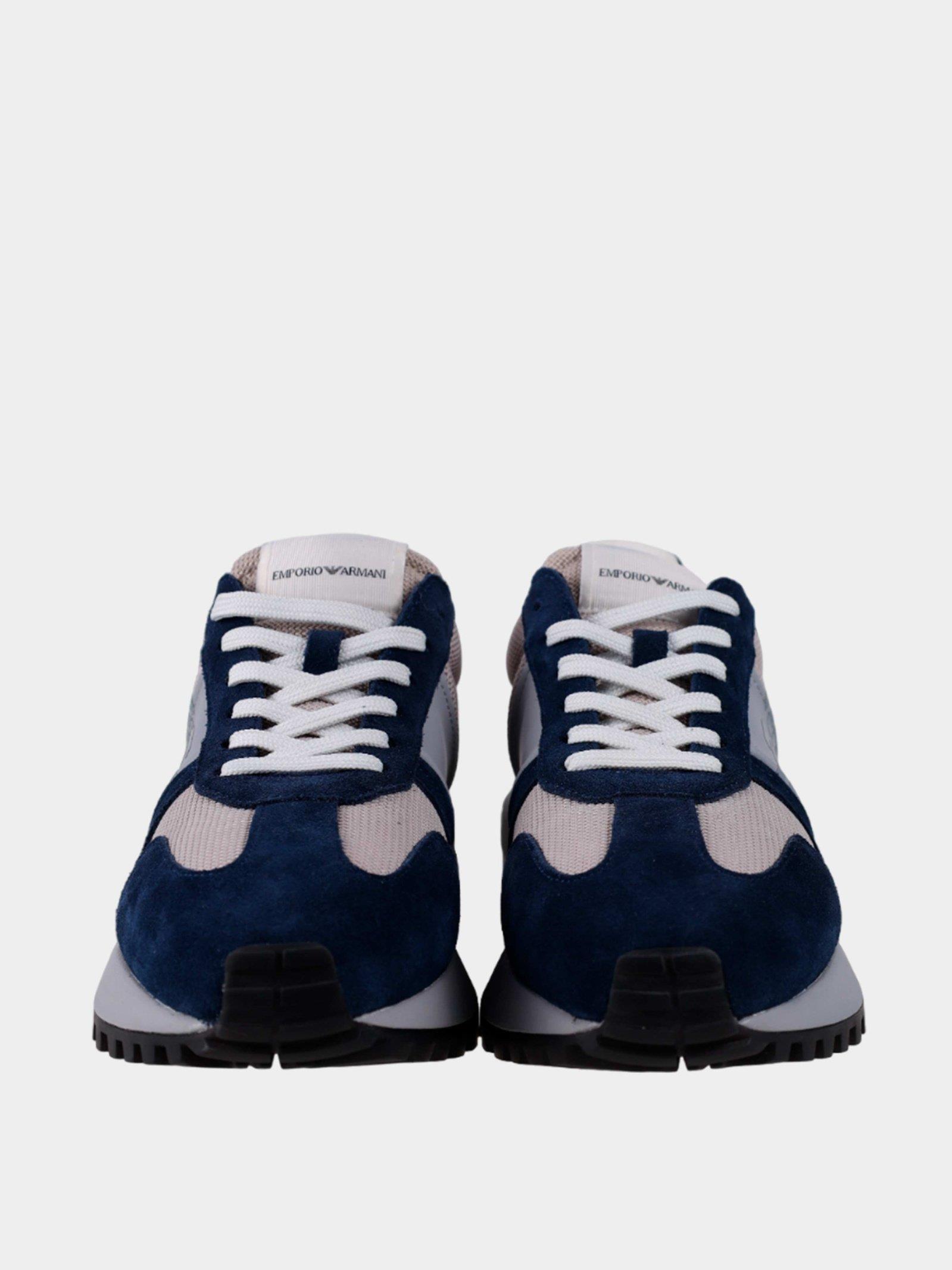 Emporio Armani Emporıo Armani Erkek Marka Logolu Bağcıklı Kaydırmaz Tabanlı Günlük Bej - Lacivert Sneaker X4X640 XR102-T859