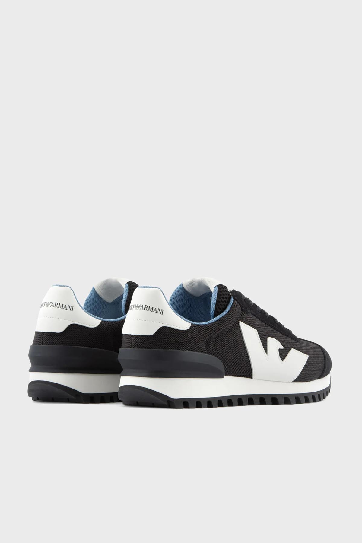 Emporio Armani Emporıo Armani Erkek Marka Logolu Bağcıklı Kaydırmaz Tabanlı Günlük Siyah-Mavi Sneaker X4X583 XN647-T621