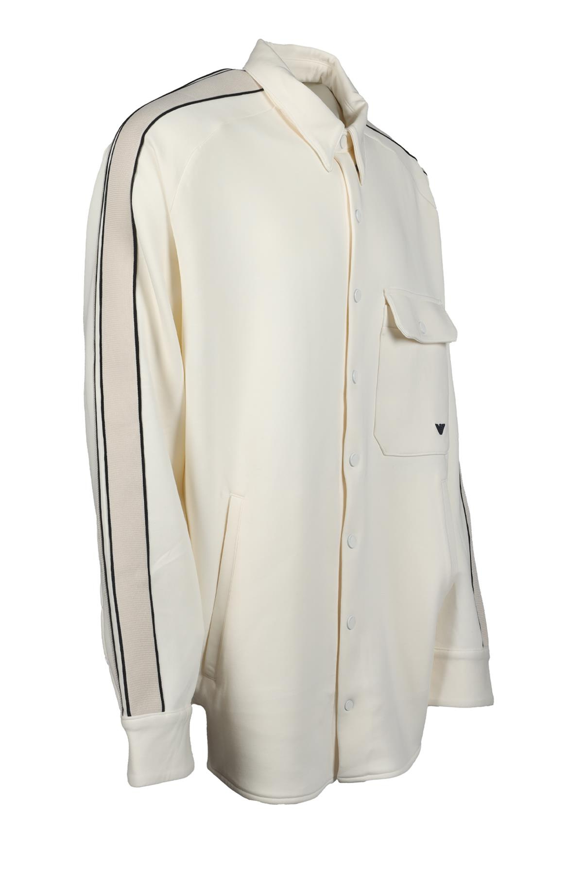 Emporio Armani Emporıo Armani Erkek Marka Logolu Düğmeli Gömlek Yaka Uzun Kollu Ekru Sweatshirt 6R1MF4 1JHSZ-0128