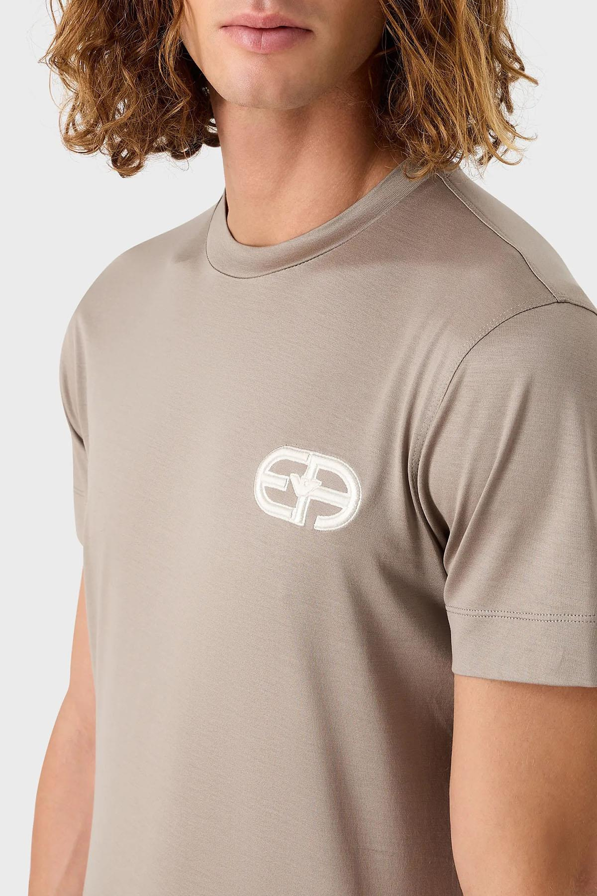 Emporio Armani Emporıo Armani Erkek Marka Logolu Kısa Kollu Polo Yaka Slim Vizon T-Shirt 8N1TF5 1JUVZ-0643