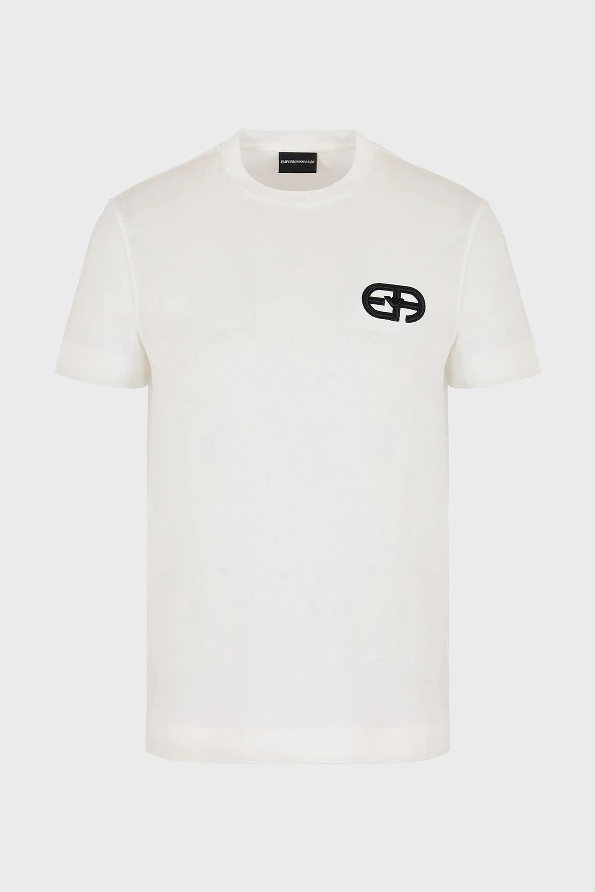 Emporio Armani Emporıo Armani Erkek Marka Logolu Kısa Kollu Polo Yaka Slim Beyaz T-Shirt 8N1TF5 1JUVZ-0101