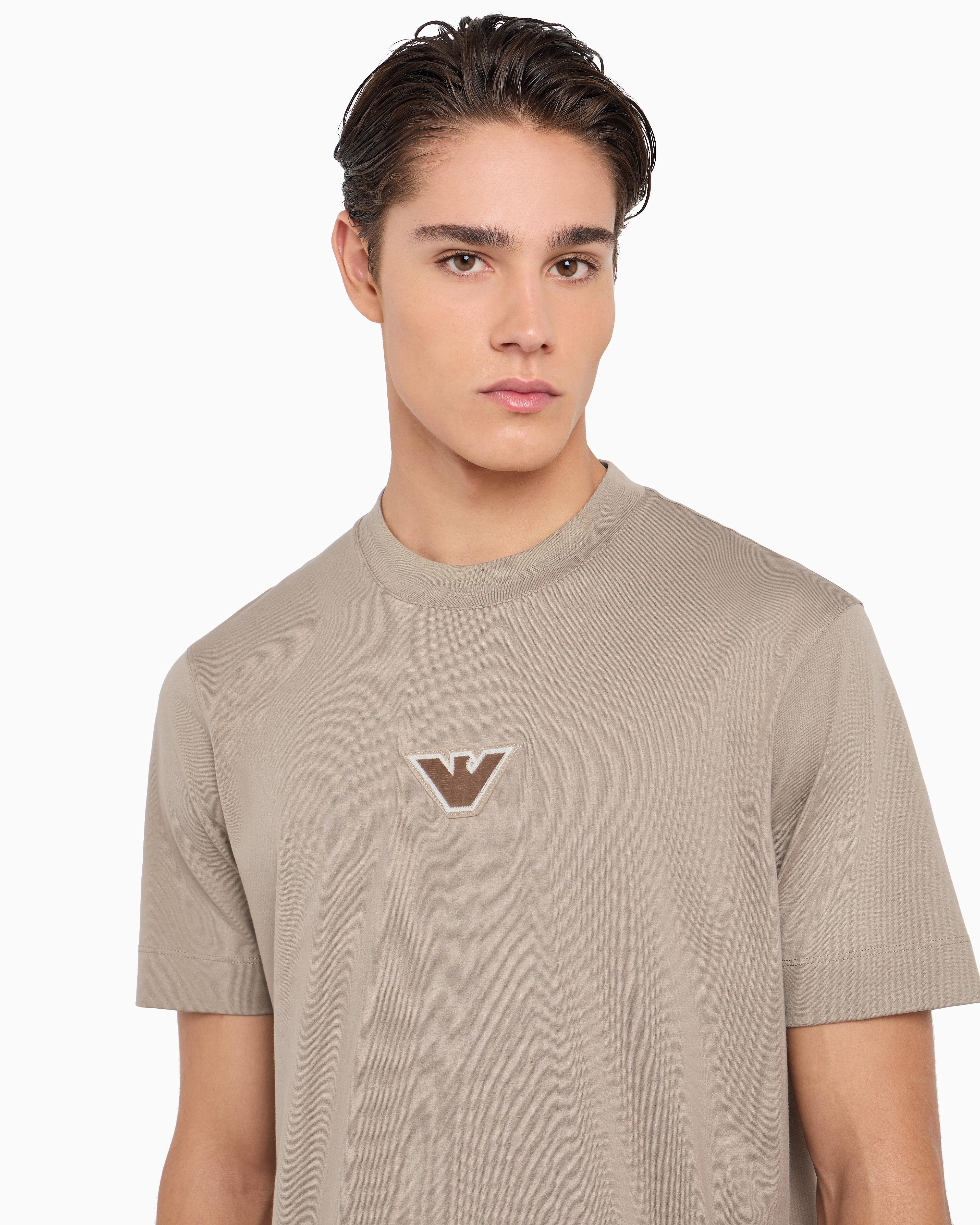 EMPORIO ARMANI Emporıo Armani Erkek Marka Logolu Organik Pamuklu Kısa Kollu Bej T-Shirt 6D1TD7 1JOCZ-0152