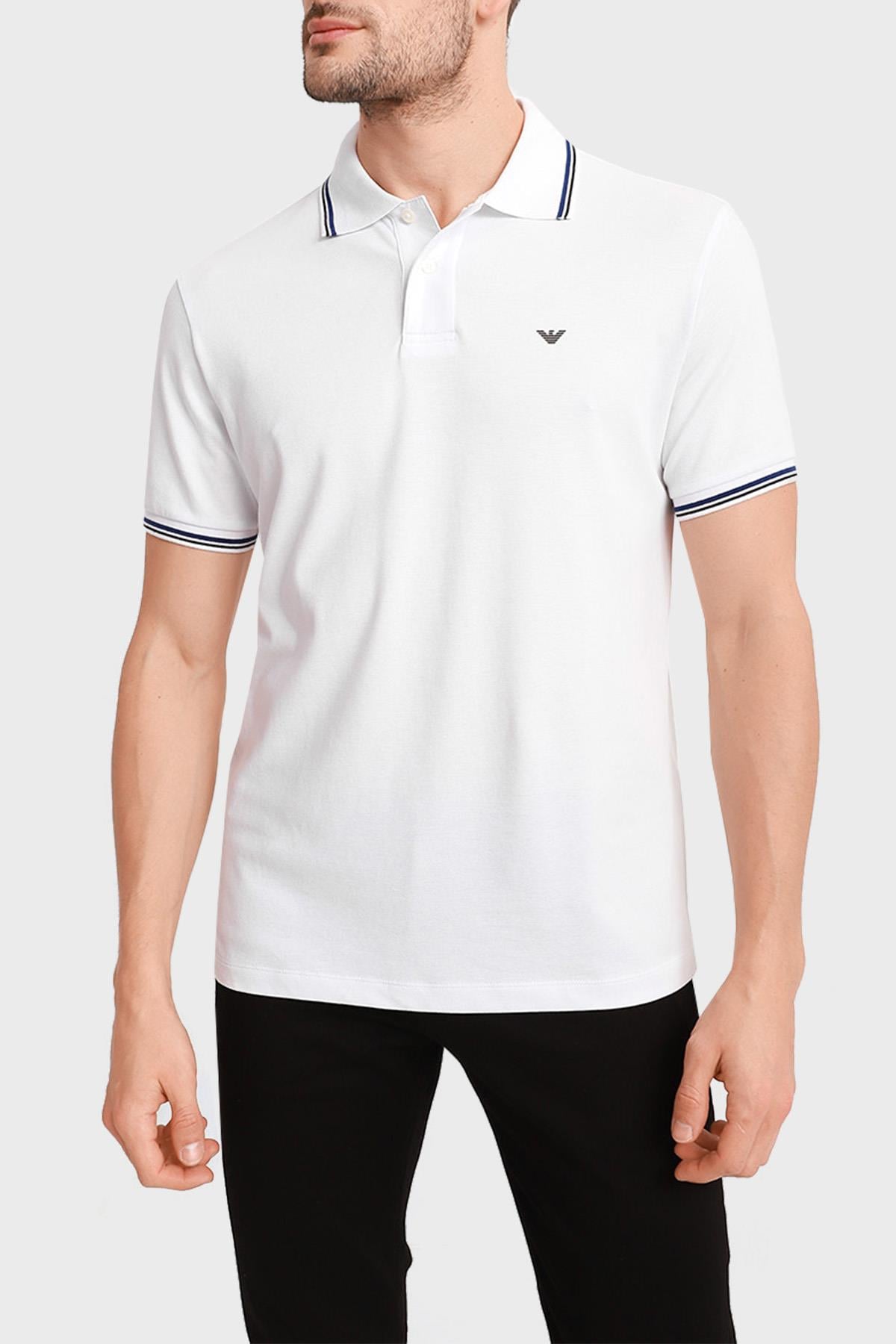 Emporio Armani Emporıo Armani Erkek Marka Logolu Kısa Kollu Polo Yaka Slim Beyaz Polo Yaka T-Shirt 8N1FB3 1JPTZ-0100
