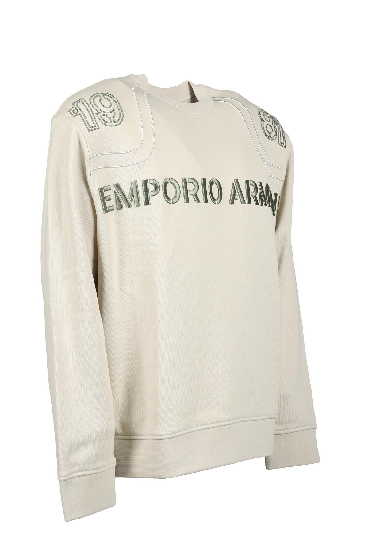 Emporio Armani Emporıo Armani Erkek Marka Logo Detaylı Bisiklet Yaka Regular Fit Bej Sweatshirt 6R1ME3 1JWPZ-0304