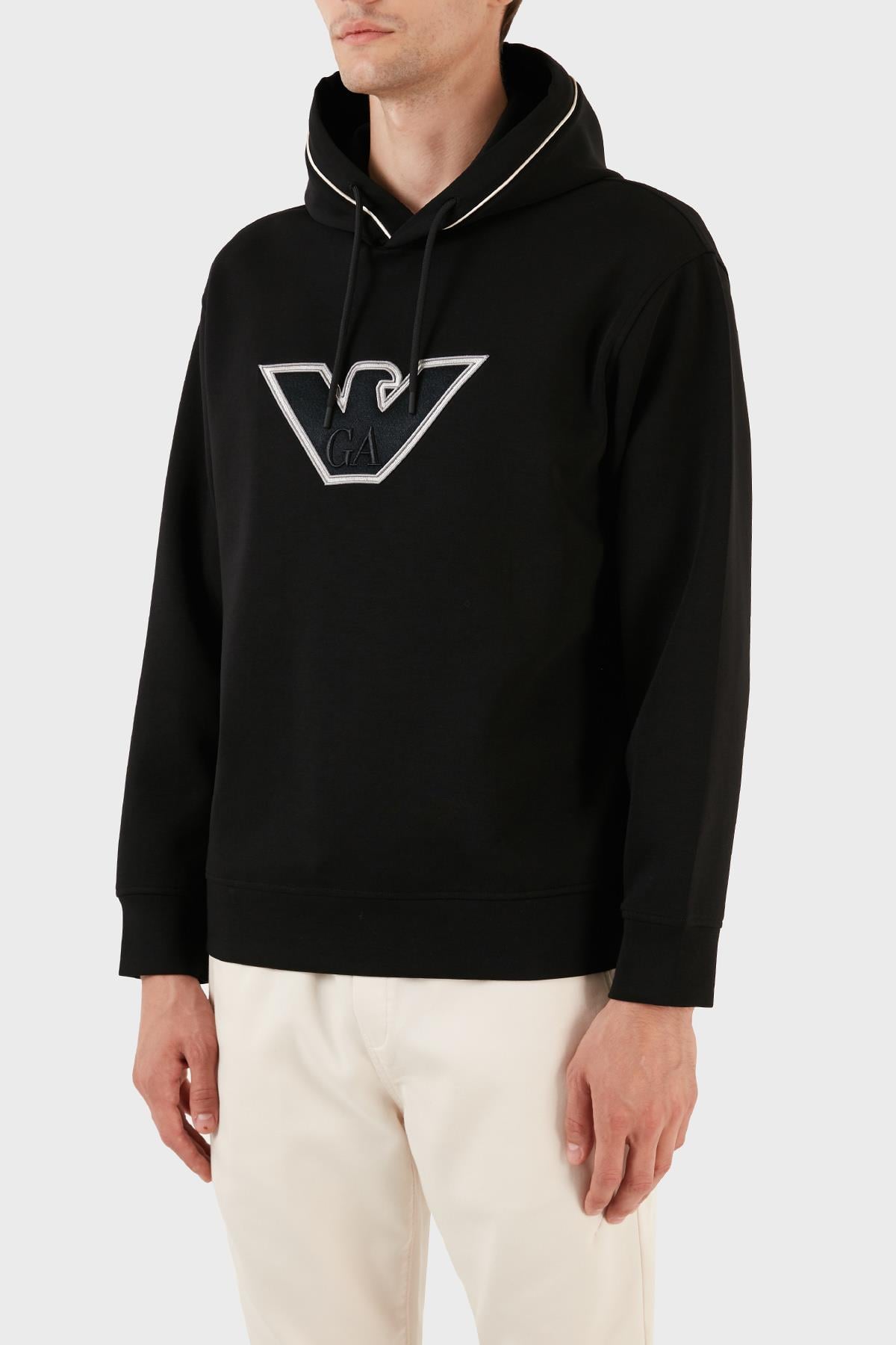 Emporio Armani Emporıo Armani Erkek Marka Logolu Uzun Kollu Rahat Siyah Sweatshirt 6R1ME5 1JHSZ-00A2