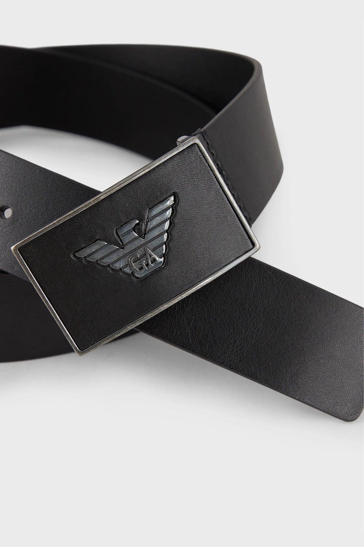 Emporio Armani Emporıo Armani Erkek Metal Toka Derili Marka Logolu Siyah Kemer Y4S196 YDC0G-001