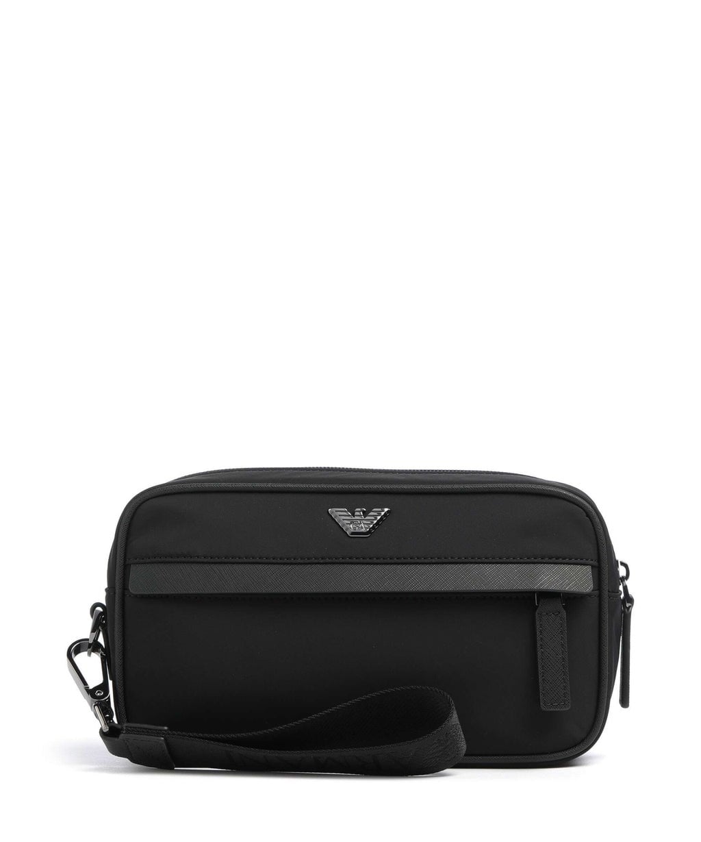 Emporio Armani Emporıo Armani Erkek Metalik Armani Kartal Logolu Fermuarlı Ön ve Arka Cepli Siyah El Çantası EM001811 AF28784-UC001