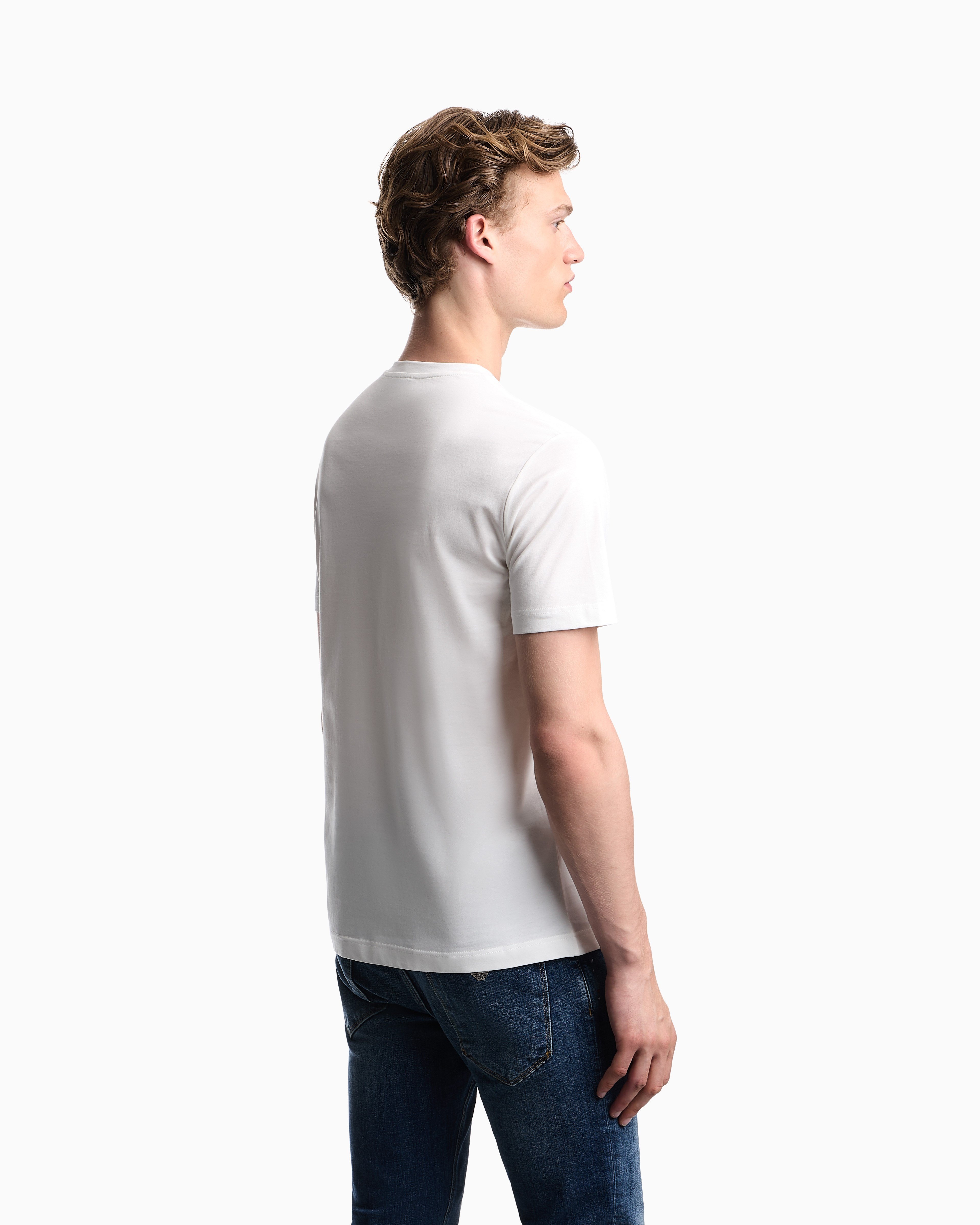 Emporio Armani Emporıo Armani Erkek Nefes Alabilen Pamuklu Jarse Kumaş Desenli Kısa Kollu Beyaz T-Shirt EM006924 AF14795-F0021