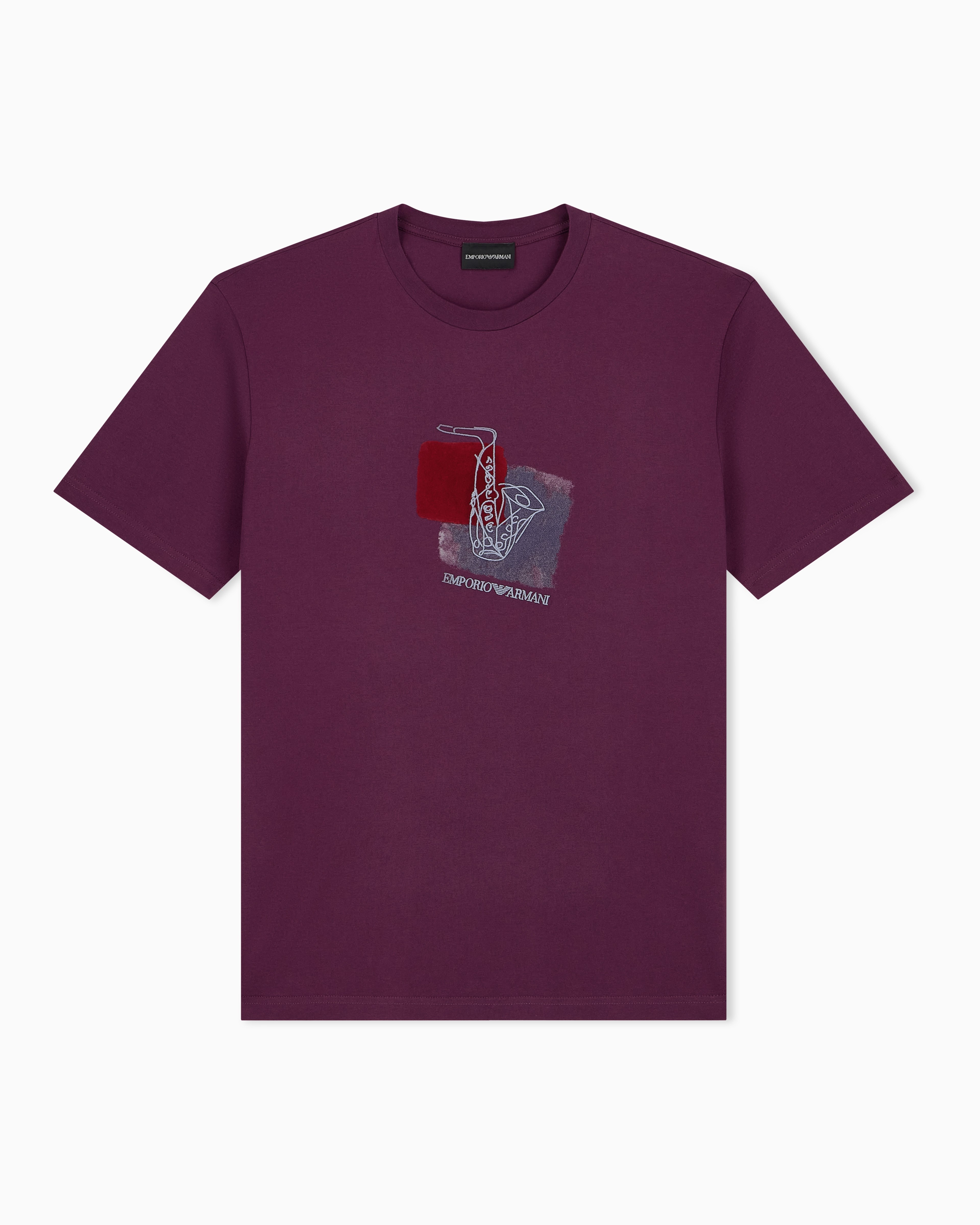 Emporio Armani Emporıo Armani Erkek Nefes Alabilen Pamuklu Jarse Kumaş Desenli Kısa Kollu Mor T-Shirt EM006924 AF14795-FA022