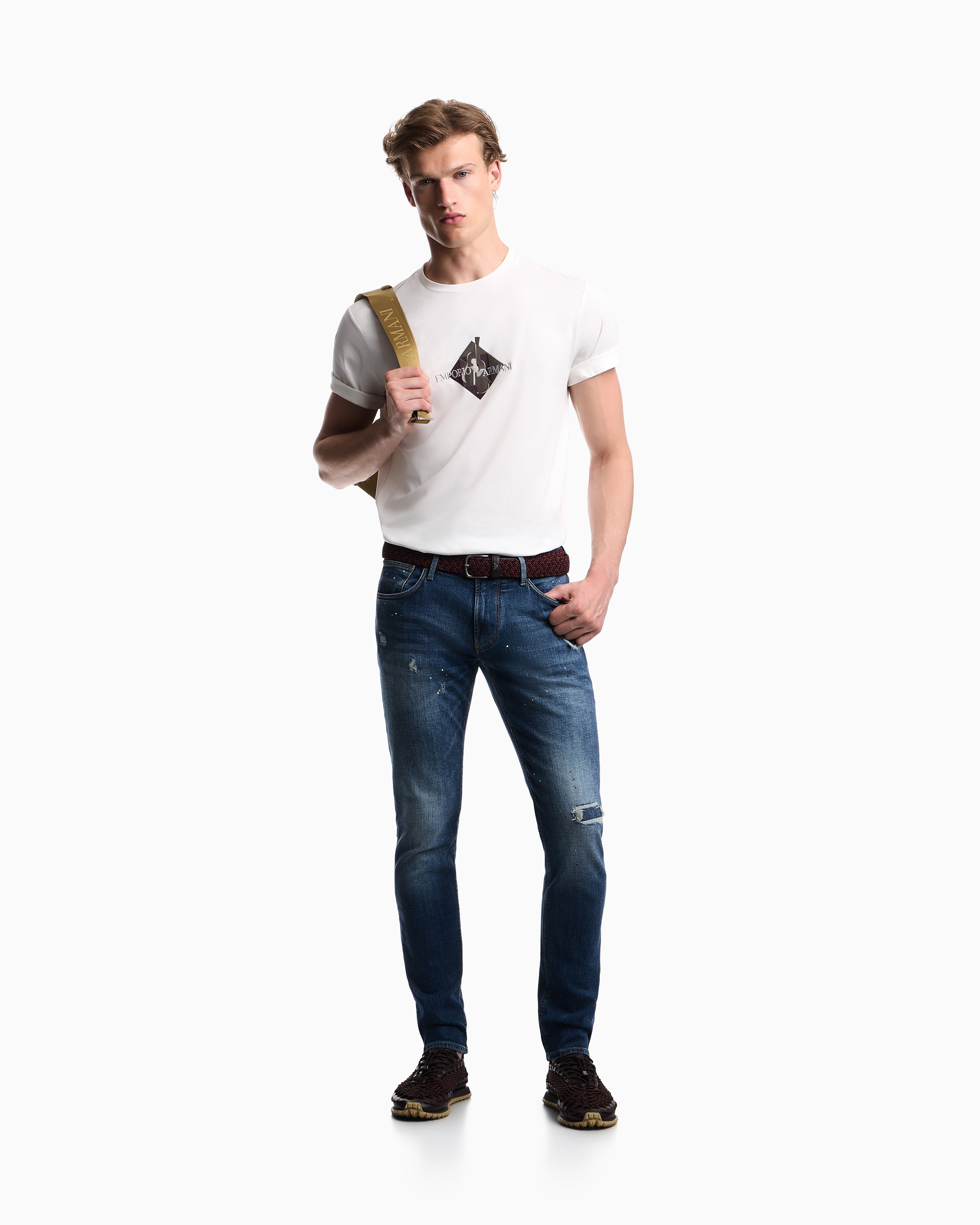 Emporio Armani Emporıo Armani Erkek Nefes Alabilen Pamuklu Jarse Kumaş Desenli Kısa Kollu Beyaz T-Shirt EM006924 AF14795-F0021