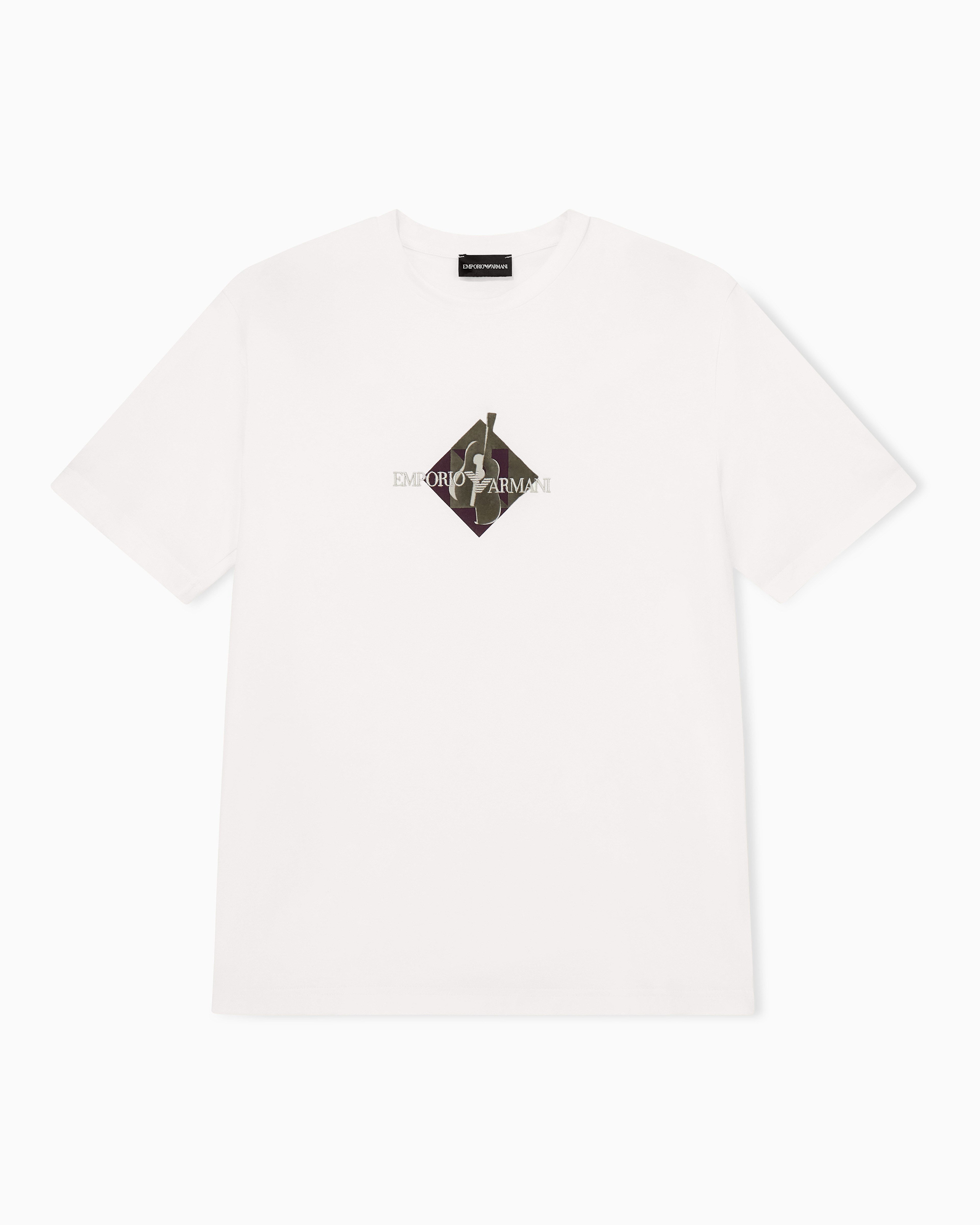 Emporio Armani Emporıo Armani Erkek Nefes Alabilen Pamuklu Jarse Kumaş Desenli Kısa Kollu Beyaz T-Shirt EM006924 AF14795-F0021