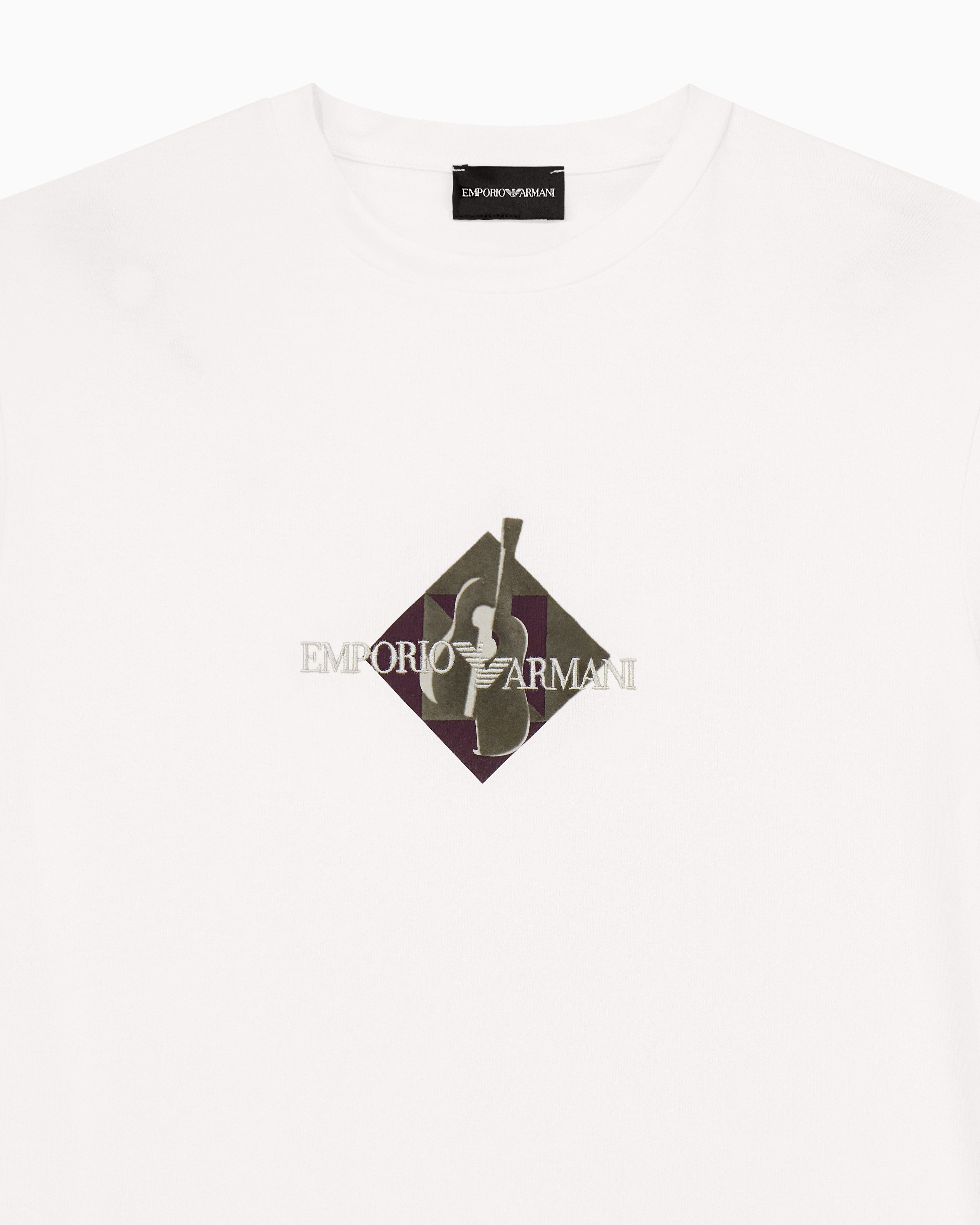 Emporio Armani Emporıo Armani Erkek Nefes Alabilen Pamuklu Jarse Kumaş Desenli Kısa Kollu Beyaz T-Shirt EM006924 AF14795-F0021