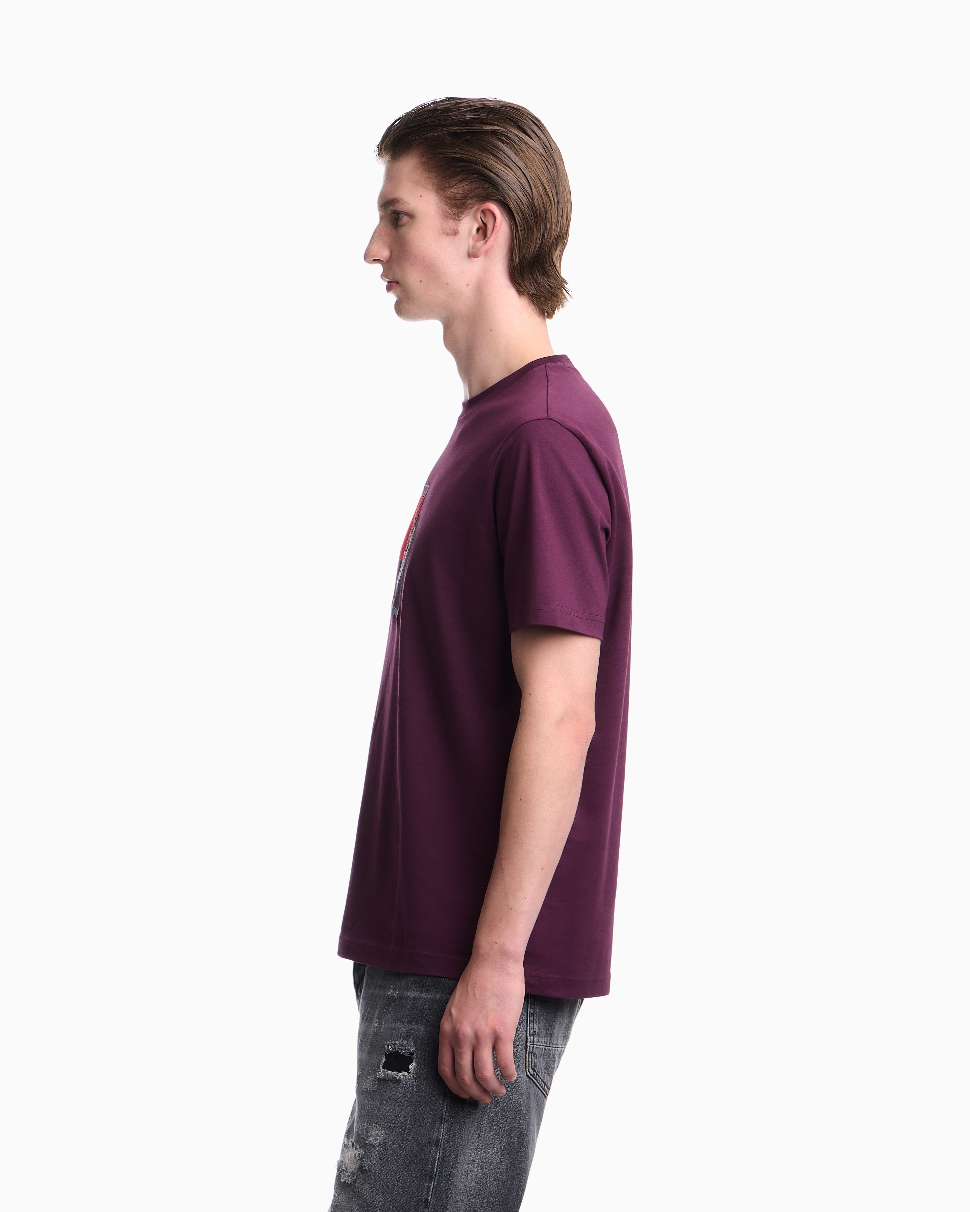 Emporio Armani Emporıo Armani Erkek Nefes Alabilen Pamuklu Jarse Kumaş Desenli Kısa Kollu Mor T-Shirt EM006924 AF14795-FA022