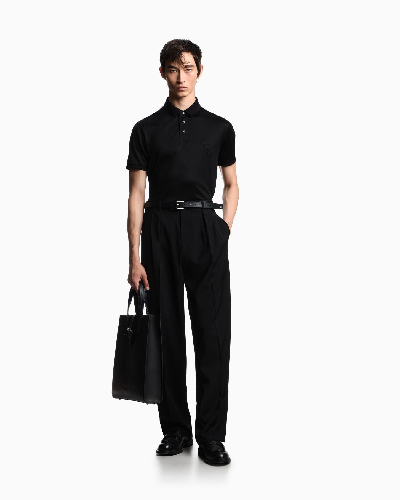 EMPORIO ARMANI Emporıo Armani Erkek Normal Kesim Pamuklu Kısa Kollu Siyah Polo Yaka T-Shirt EM003002 AF10761-U8120