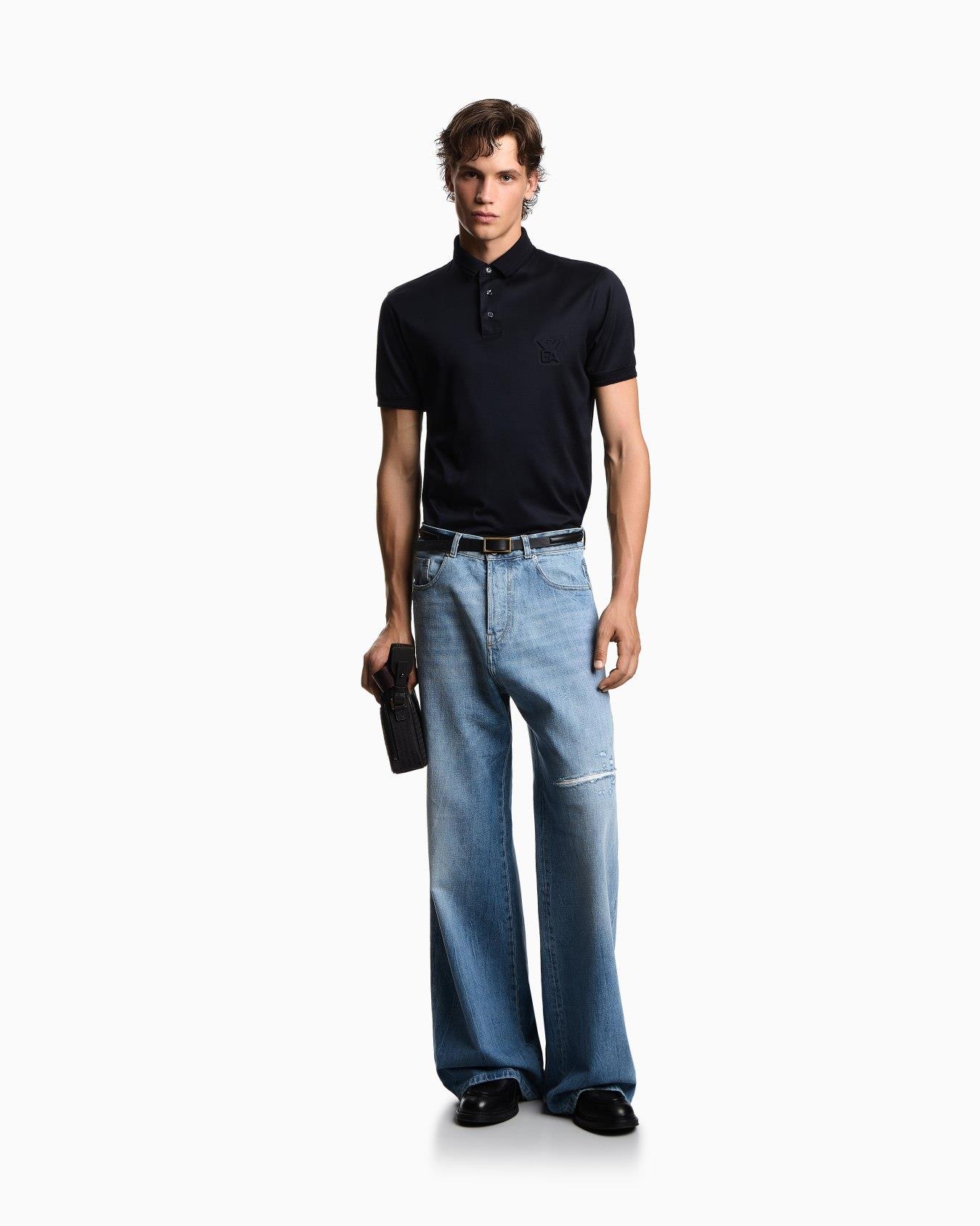EMPORIO ARMANI Emporıo Armani Erkek Normal Kesim Pamuklu Kısa Kollu Lacivert Polo Yaka T-Shirt EM003002 AF10761-UB118