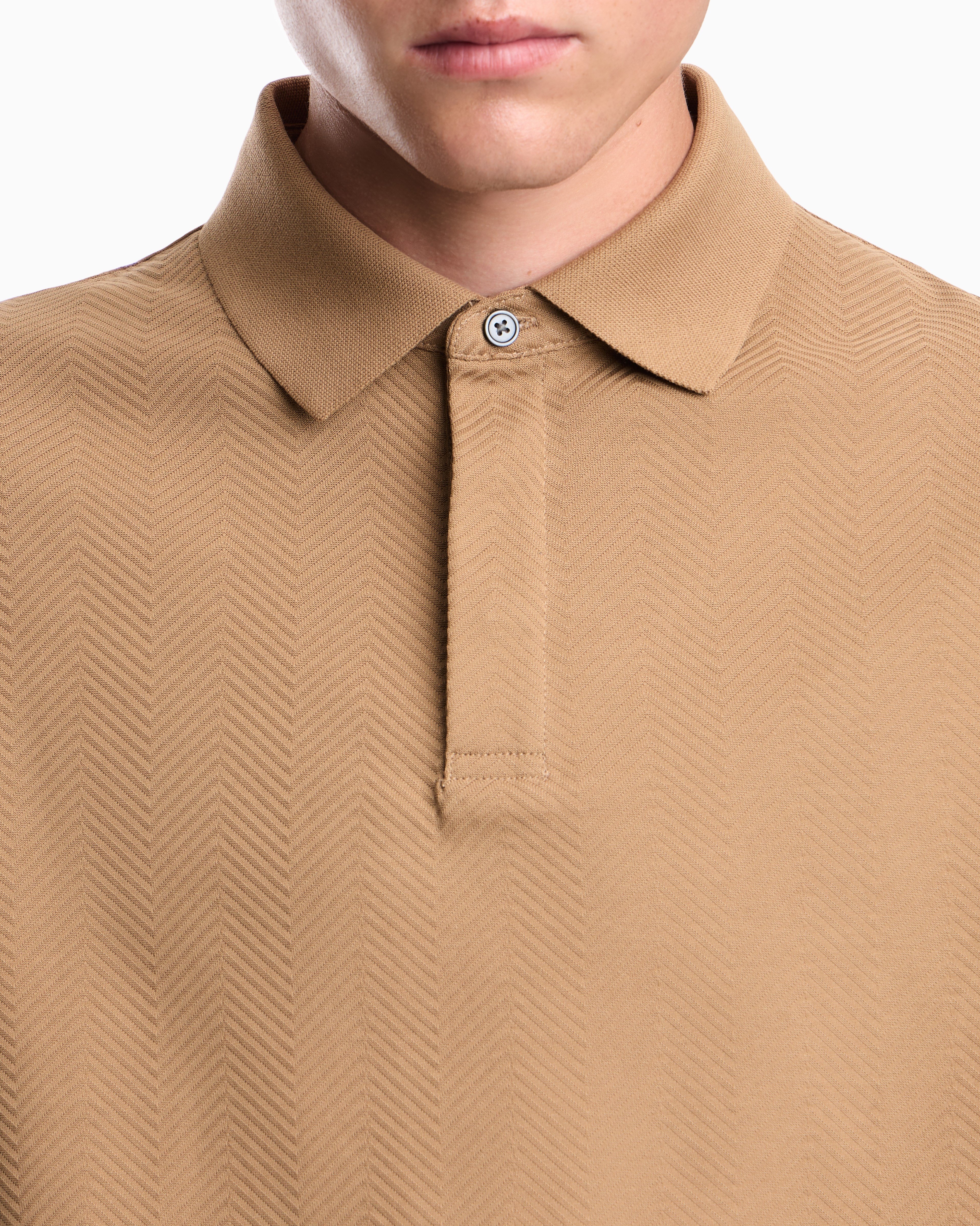 Emporio Armani Emporıo Armani Erkek Normal KEsim Pamuklu Jakarlı Jarse Kumaş Kısa Kollu Bej Polo Yaka T-Shirt EM007039 AF10762-F6245