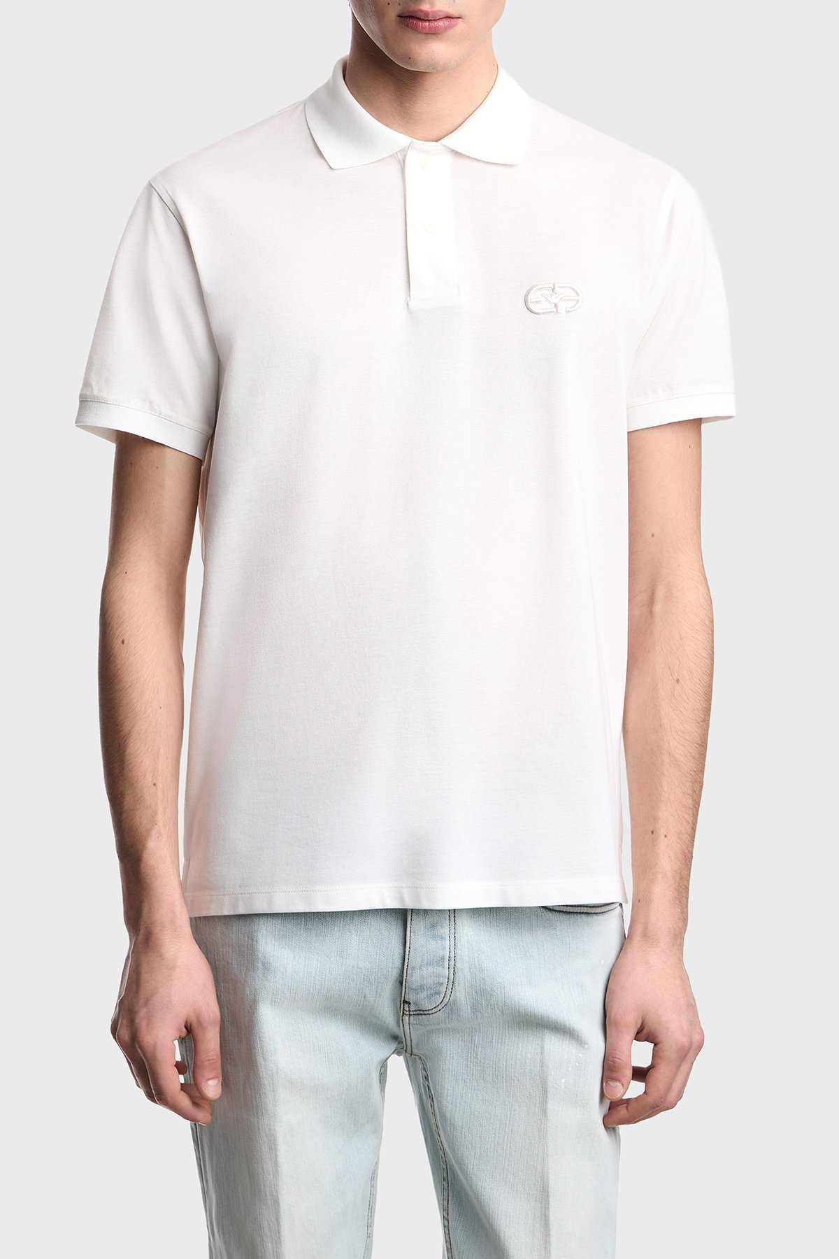 Emporio Armani Emporıo Armani Erkek Normal Kesim Pamuklu Logo Kabartmalı Kısa Kollu Beyaz Polo Yaka T-Shirt EM004579 AF13742-U0003