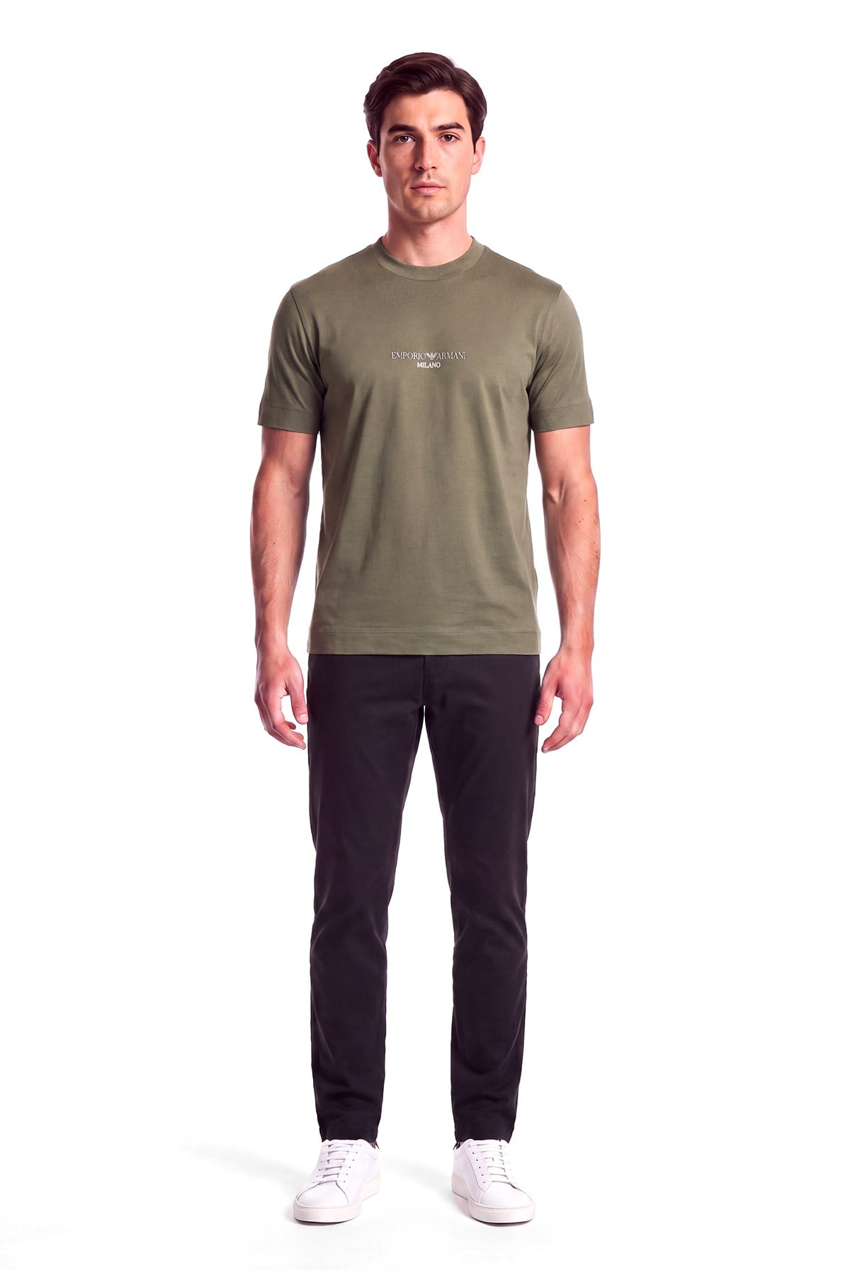 Emporio Armani Emporıo Armani Erkek Normal Kalıp Logo İşlemeli Kısa Kollu Haki T-Shirt EM007353 AF10017-M7312