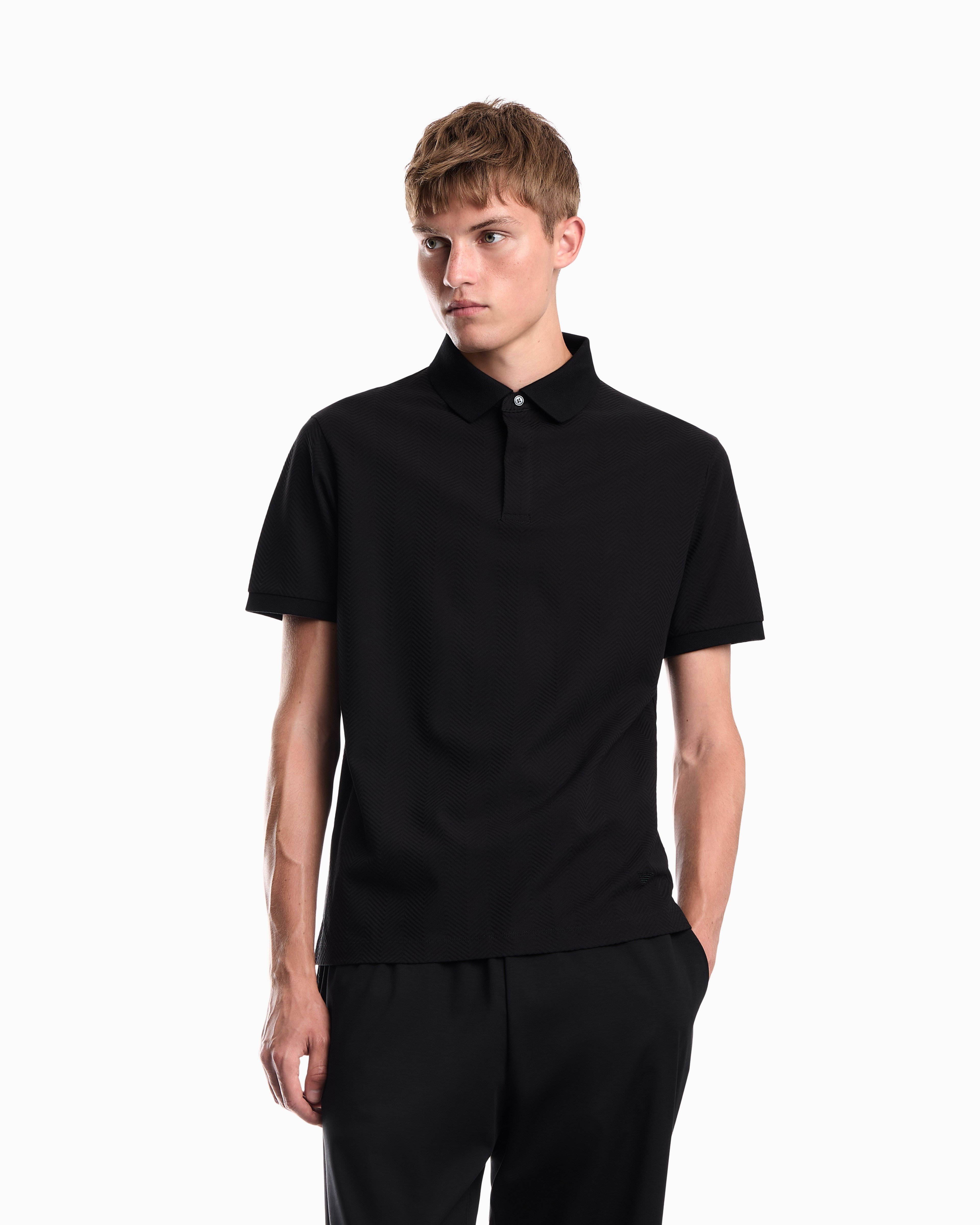 Emporio Armani Emporıo Armani Erkek Normal KEsim Pamuklu Jakarlı Jarse Kumaş Kısa Kollu Siyah Polo Yaka T-Shirt EM007039 AF10762-FC328
