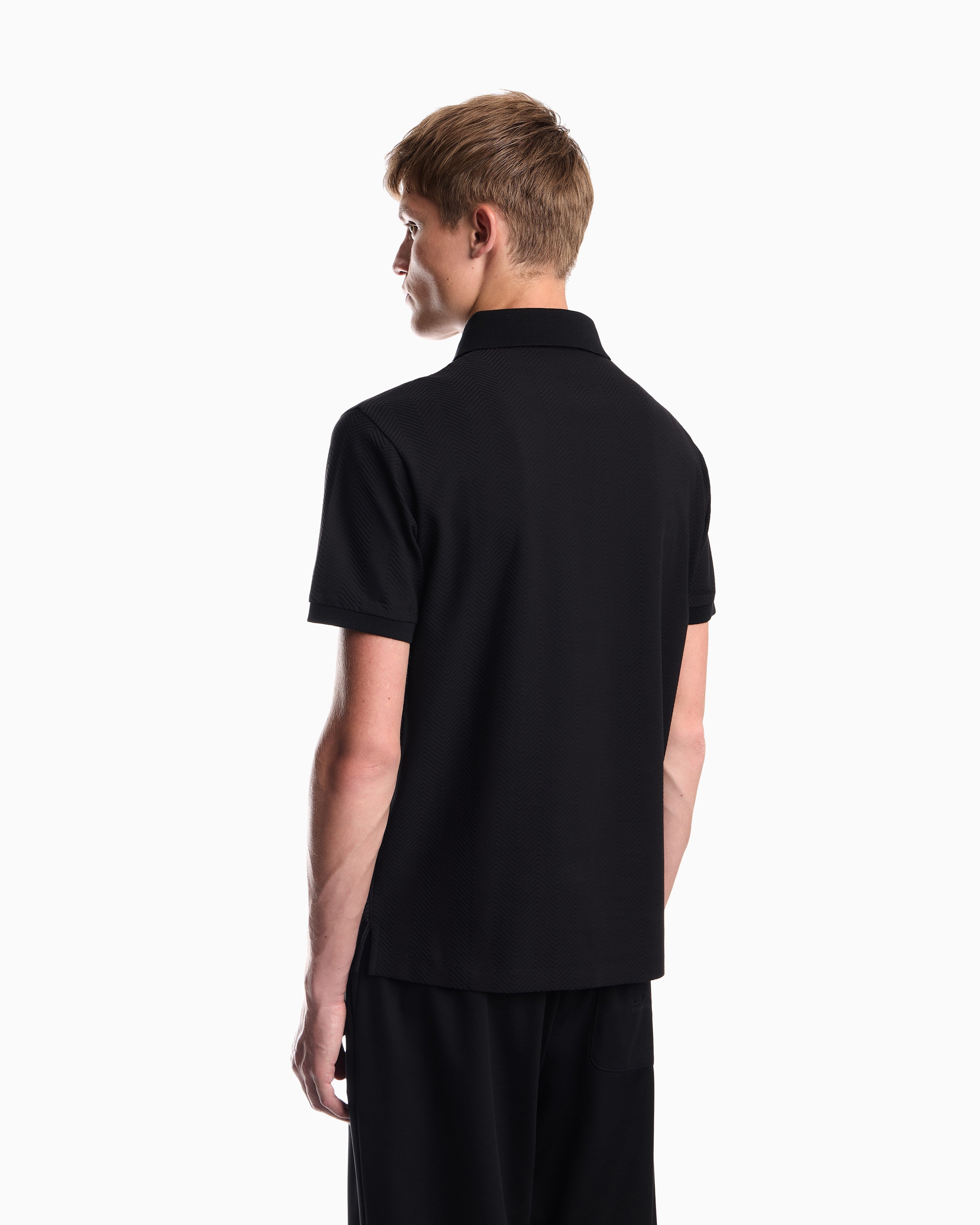 Emporio Armani Emporıo Armani Erkek Normal KEsim Pamuklu Jakarlı Jarse Kumaş Kısa Kollu Siyah Polo Yaka T-Shirt EM007039 AF10762-FC328