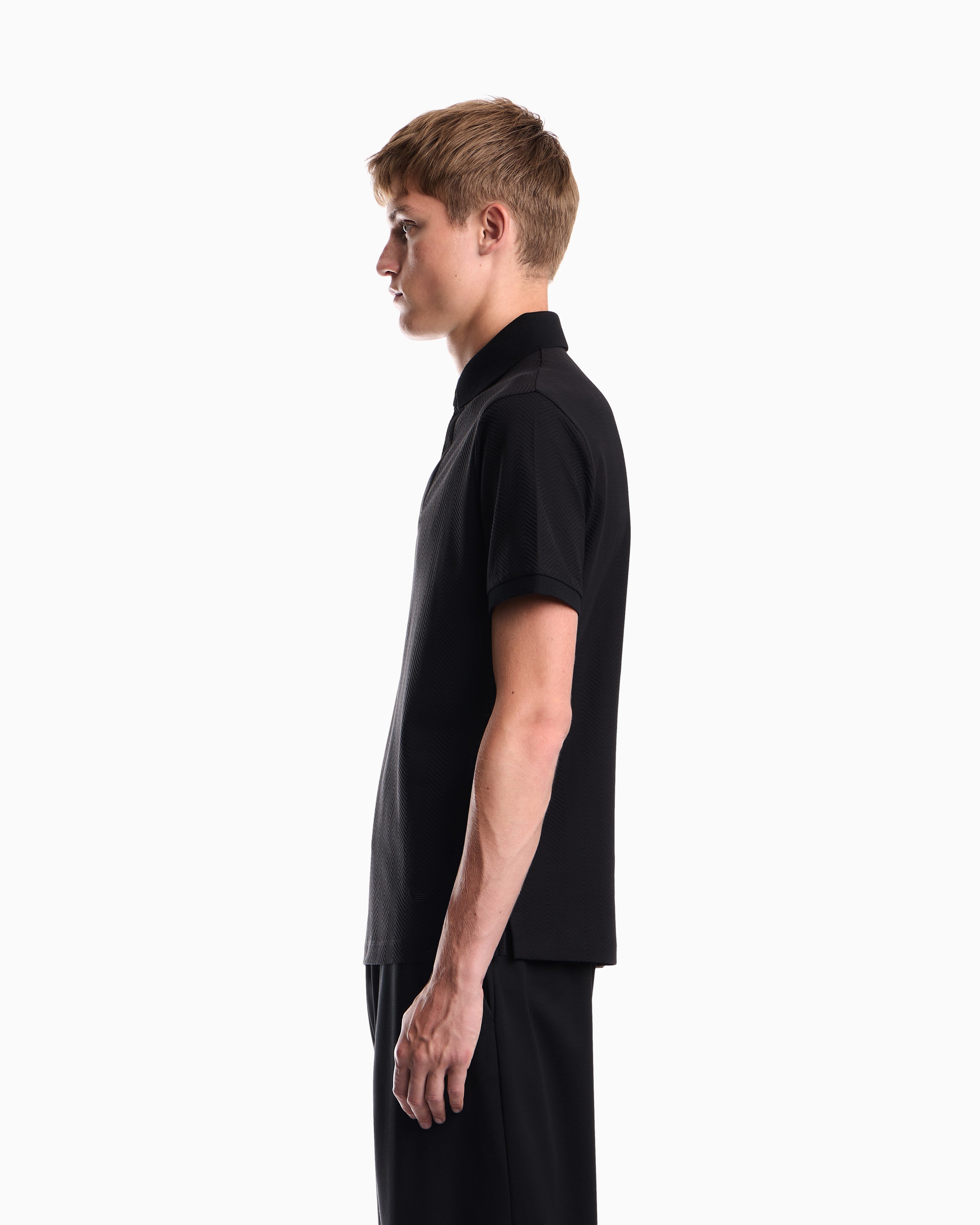 Emporio Armani Emporıo Armani Erkek Normal KEsim Pamuklu Jakarlı Jarse Kumaş Kısa Kollu Siyah Polo Yaka T-Shirt EM007039 AF10762-FC328