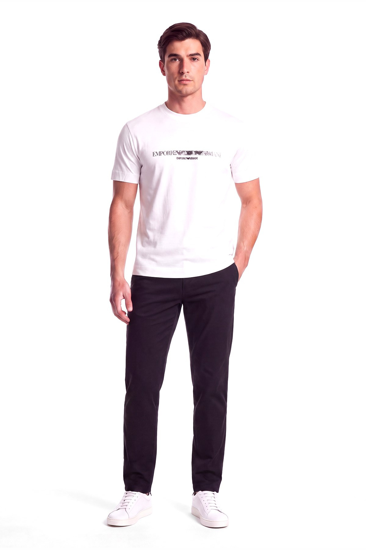 Emporio Armani Emporıo Armani Erkek Normal Kalıp Logo İşlemeli Kısa Kollu Beyaz T-Shirt EM007353 AF10017-M0497