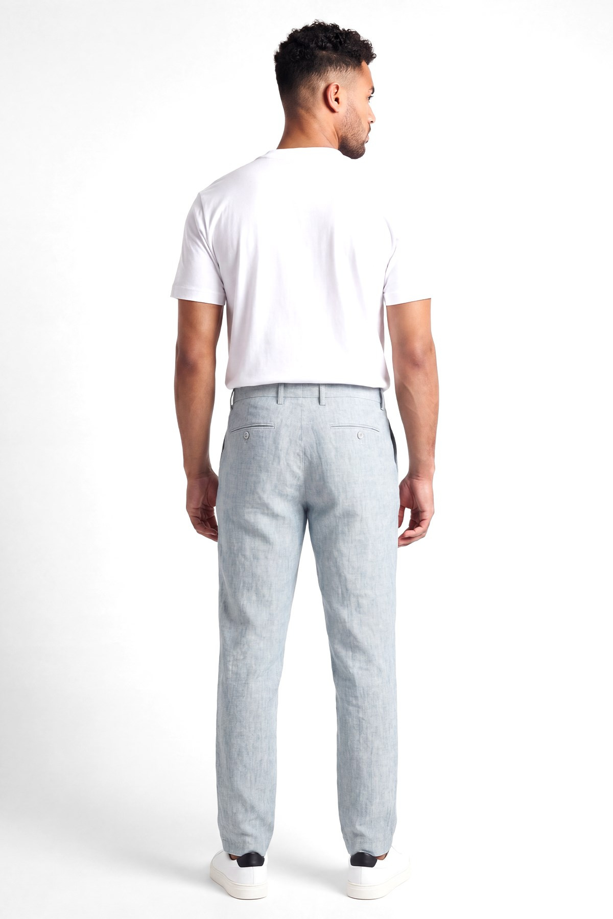 Emporio Armani Emporıo Armani Erkek Normal Kalıp Desenli Düz Paçalı Keten Mavi Pantolon EM005772 TE10410-O9003