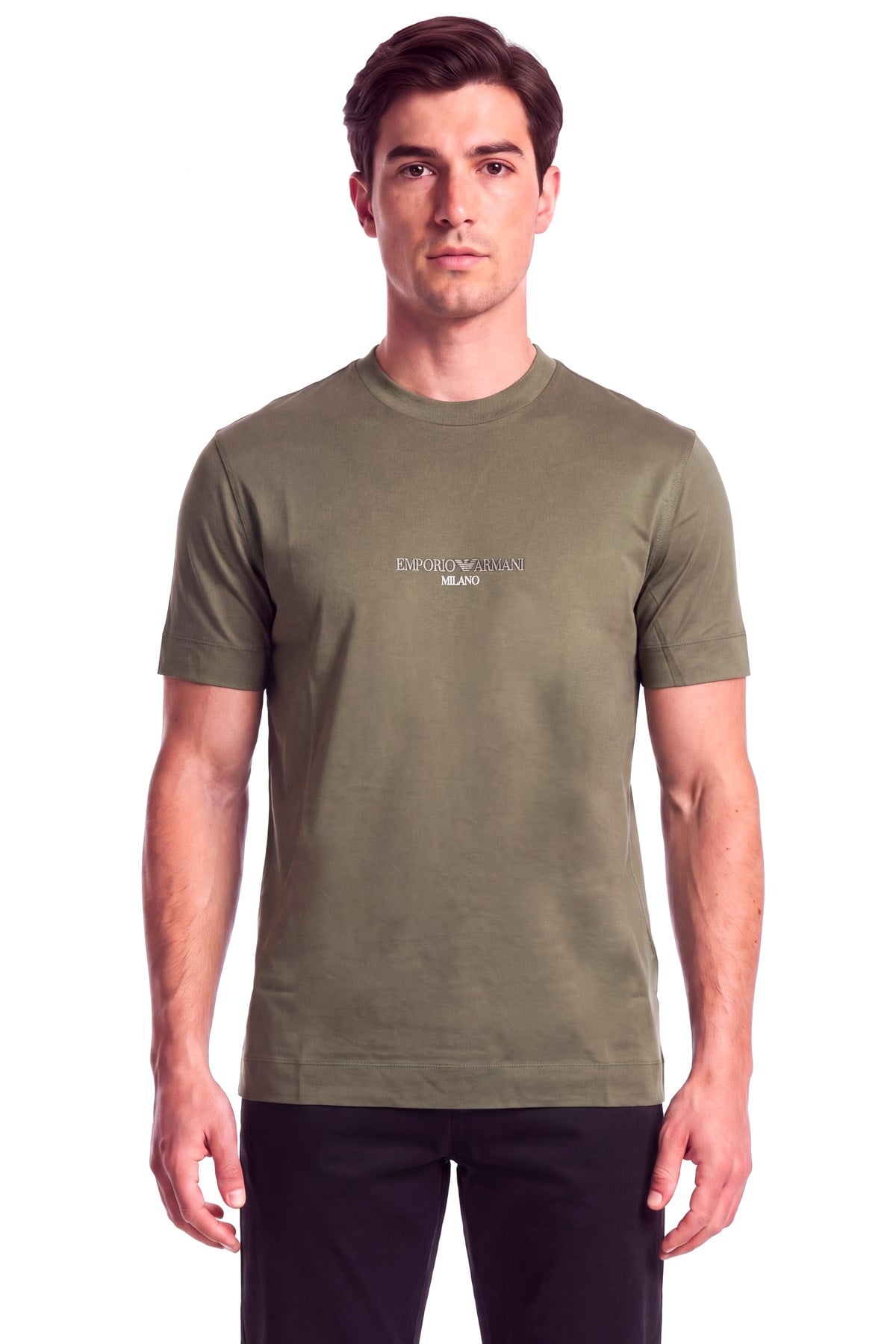 Emporio Armani Emporıo Armani Erkek Normal Kalıp Logo İşlemeli Kısa Kollu Haki T-Shirt EM007353 AF10017-M7312