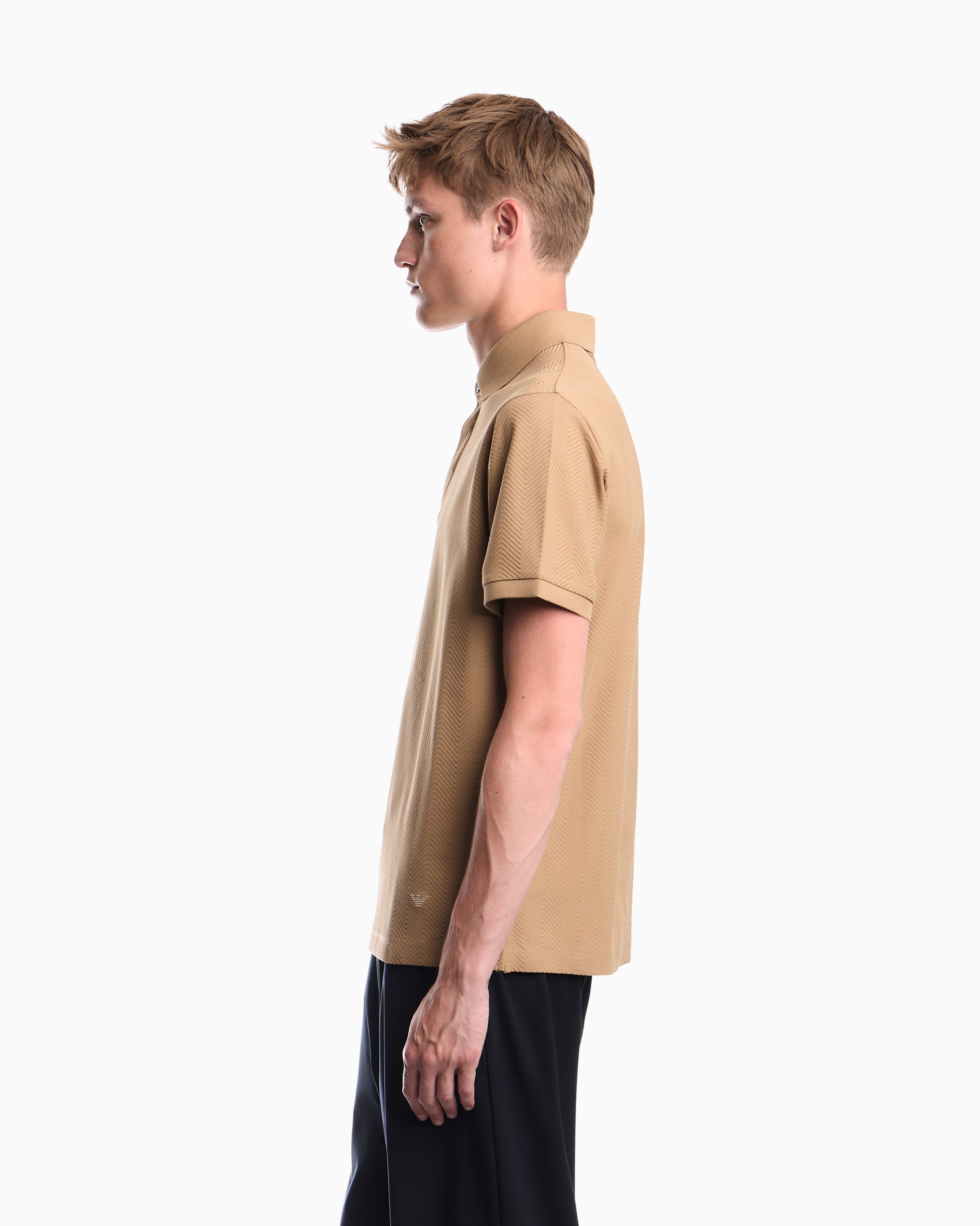 Emporio Armani Emporıo Armani Erkek Normal KEsim Pamuklu Jakarlı Jarse Kumaş Kısa Kollu Bej Polo Yaka T-Shirt EM007039 AF10762-F6245