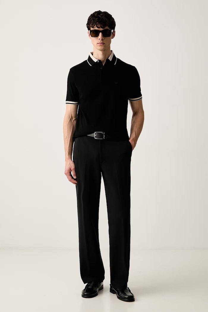 Emporio Armani Emporıo Armani Erkek Normal Kesim Kartal Logo İşlemeli Pamuklu Pike Kumaşlı Kısa Kollu Siyah Polo Yaka T-Shirt EM006625 AF12955-UC001