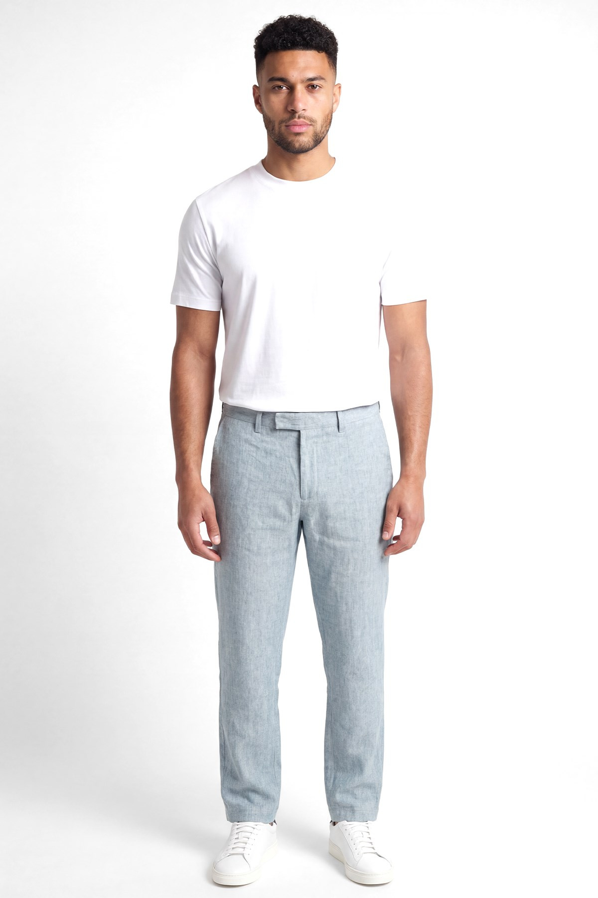 Emporio Armani Emporıo Armani Erkek Normal Kalıp Desenli Düz Paçalı Keten Mavi Pantolon EM005772 TE10410-O9003