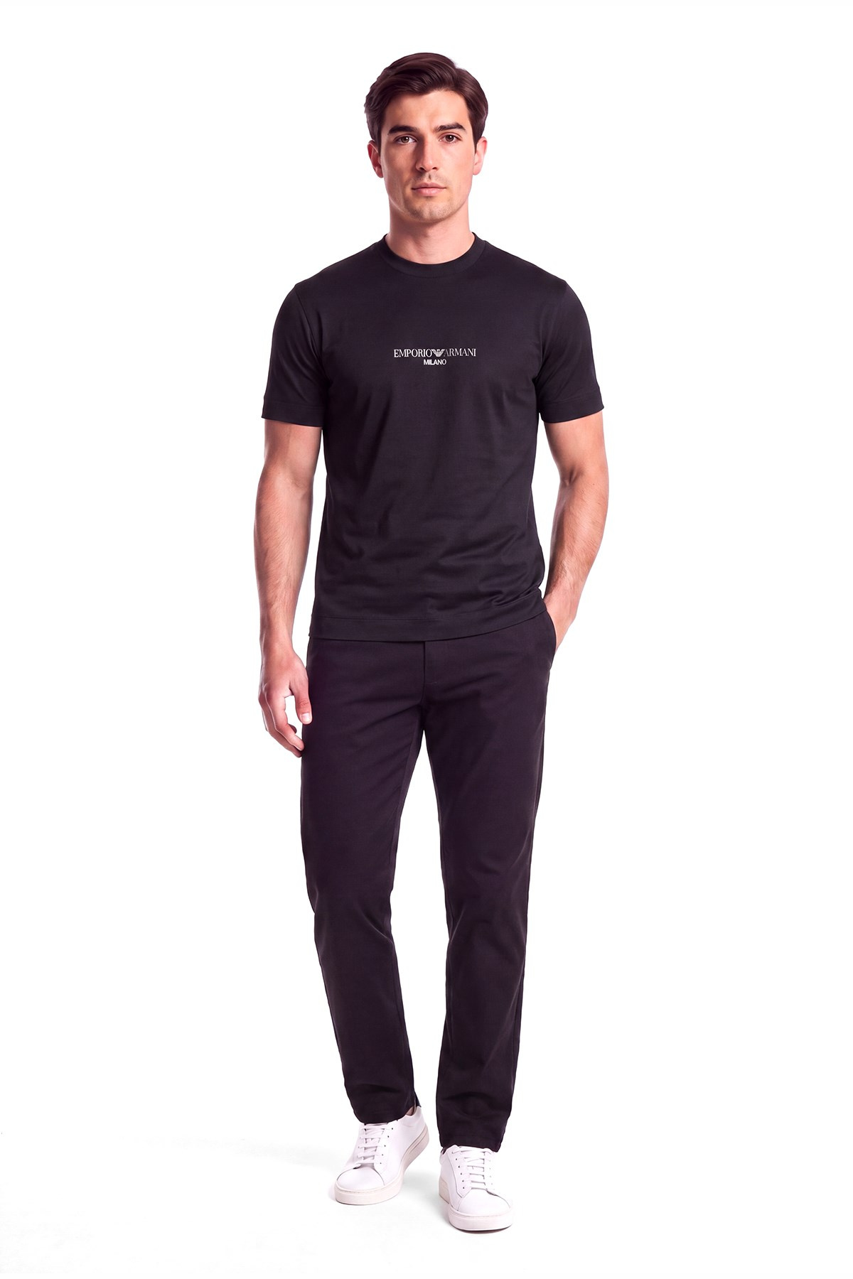 Emporio Armani Emporıo Armani Erkek Normal Kalıp Logo İşlemeli Kısa Kollu Siyah1 T-Shirt EM007353 AF10017-MB844