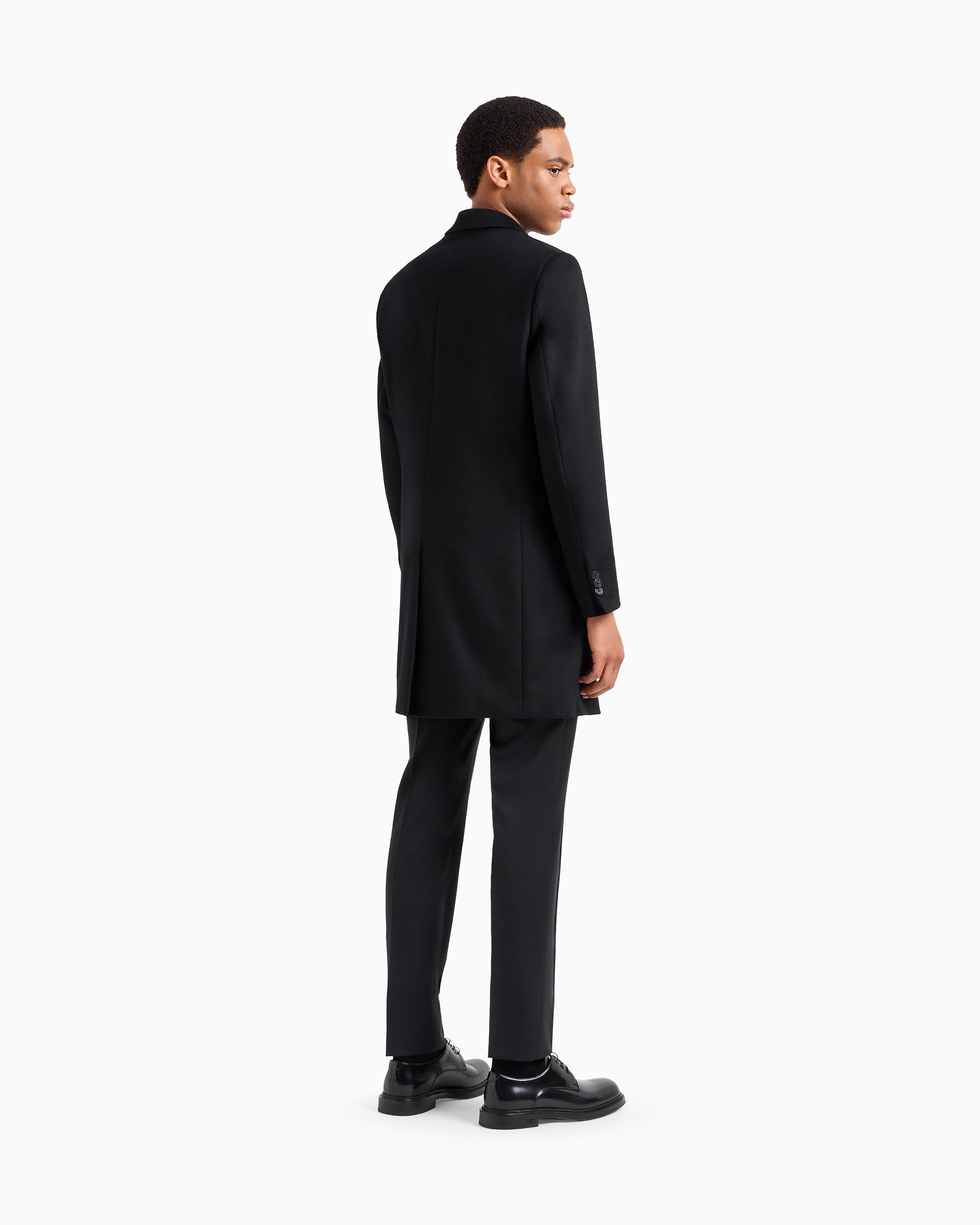 EMPORIO ARMANI Emporıo Armani Erkek Normal Kalıp Astarlı Düğme Kapamalı Lüks Kunduz Derisi İçerikli Yumuşak Kaşmir Siyah Palto 01L650 01699-999