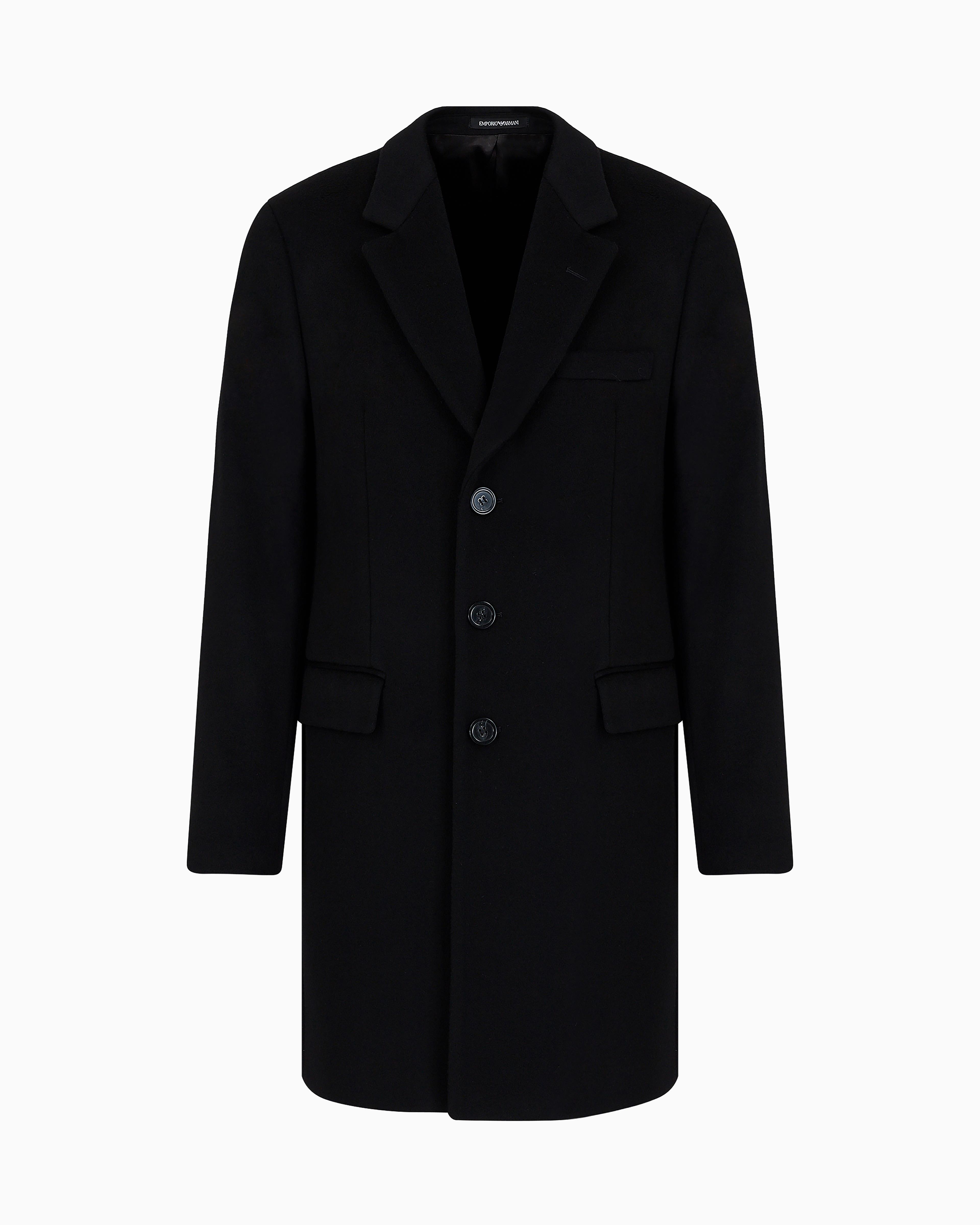 EMPORIO ARMANI Emporıo Armani Erkek Normal Kalıp Astarlı Düğme Kapamalı Lüks Kunduz Derisi İçerikli Yumuşak Kaşmir Siyah Palto 01L650 01699-999