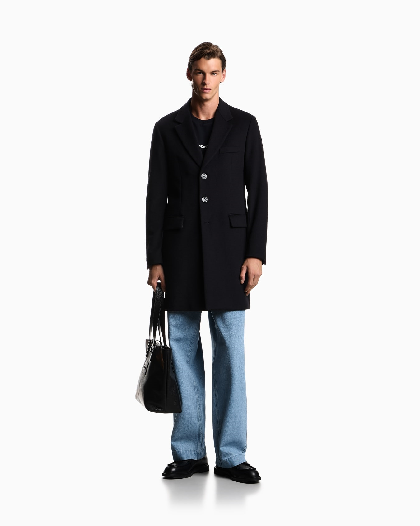 Emporio Armani Emporıo Armani Erkek Normal Kalıp Astarlı Düğme Kapamalı Lüks Kunduz Derisi İçerikli Yumuşak Kaşmir Lacivert Palto 01L650 01699-922