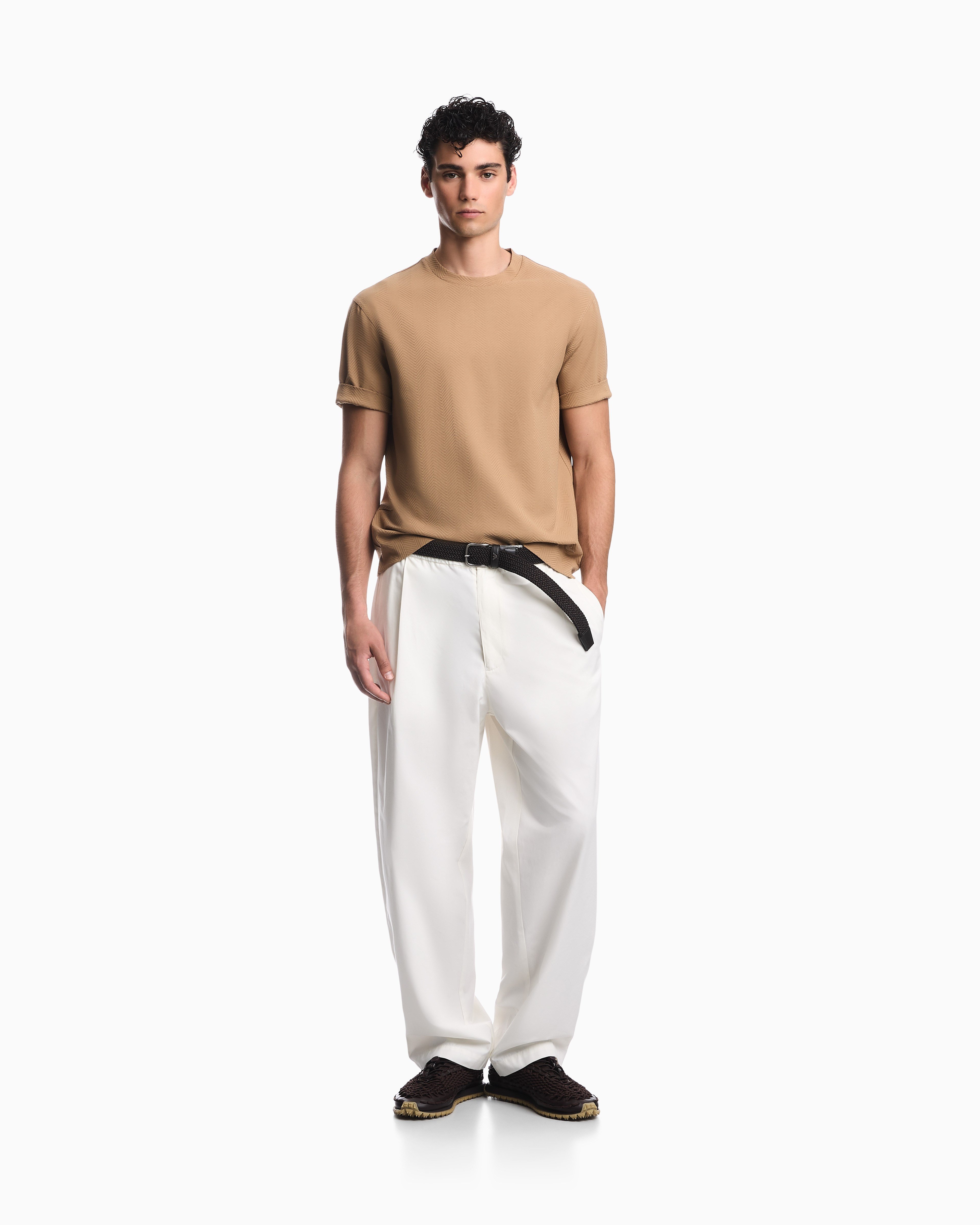 Emporio Armani Emporıo Armani Erkek Normal Kesim Pamuklu Jakarlı Jarse Kumaş Kısa Kollu Bej T-Shirt EM007038 AF10762-F6245