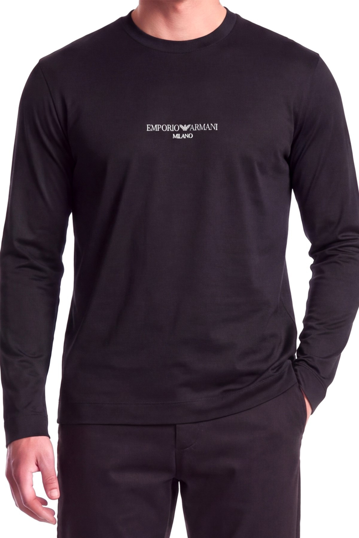 Emporio Armani Emporıo Armani Erkek Normal Kalıp Logo Desenli Bisiklet Yaka Uzun Kollu Siyah1 T-Shirt EM008053 AF10017-MB844