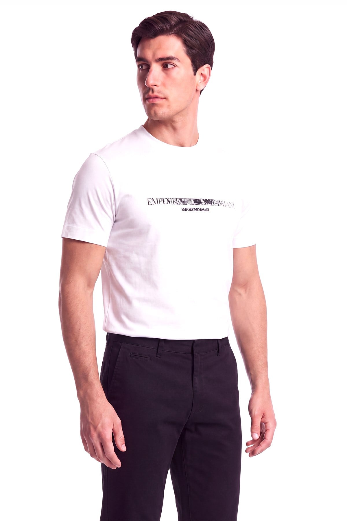 Emporio Armani Emporıo Armani Erkek Normal Kalıp Logo İşlemeli Kısa Kollu Beyaz T-Shirt EM007353 AF10017-M0497