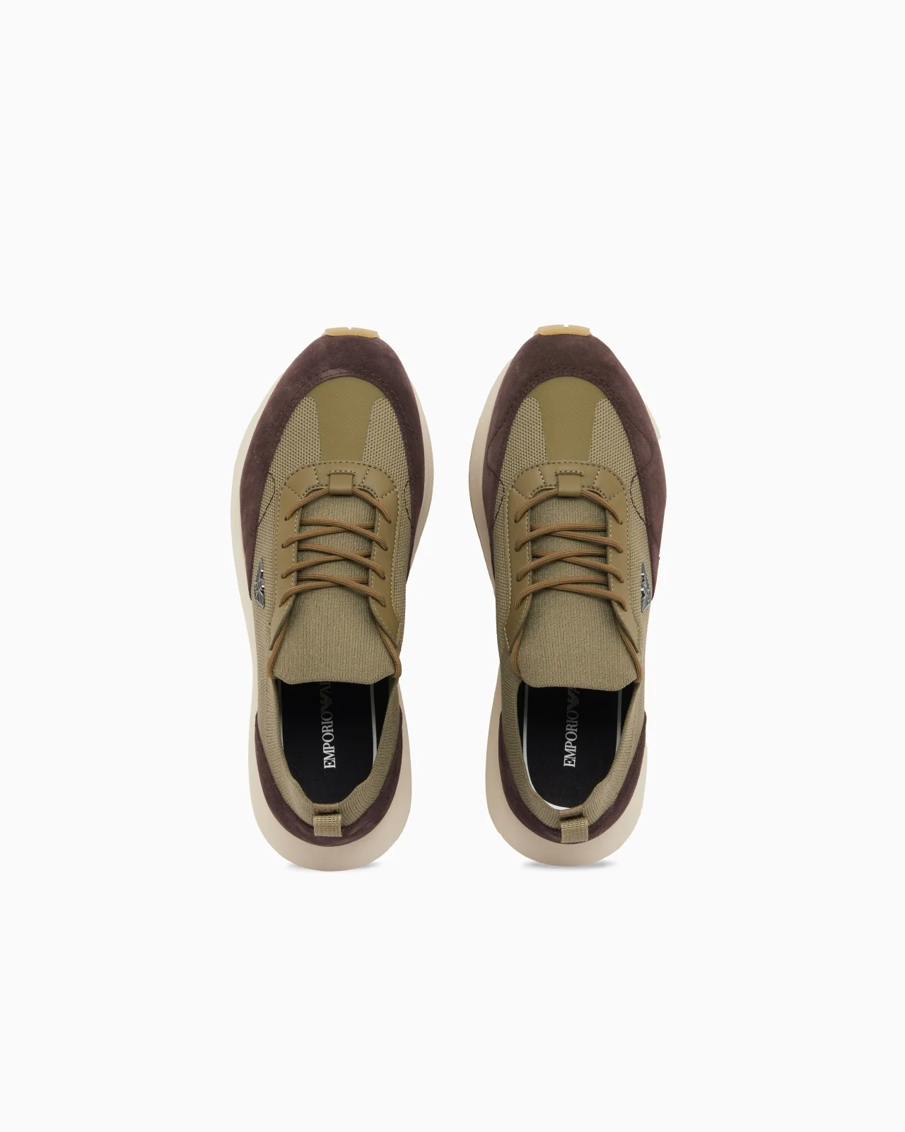 Emporio Armani Emporıo Armani Erkek Örme ve Süet Detaylı Burunlu Kartal Logolu Yuvarlak Haki Sneaker EM003739 AF19724-MZ783