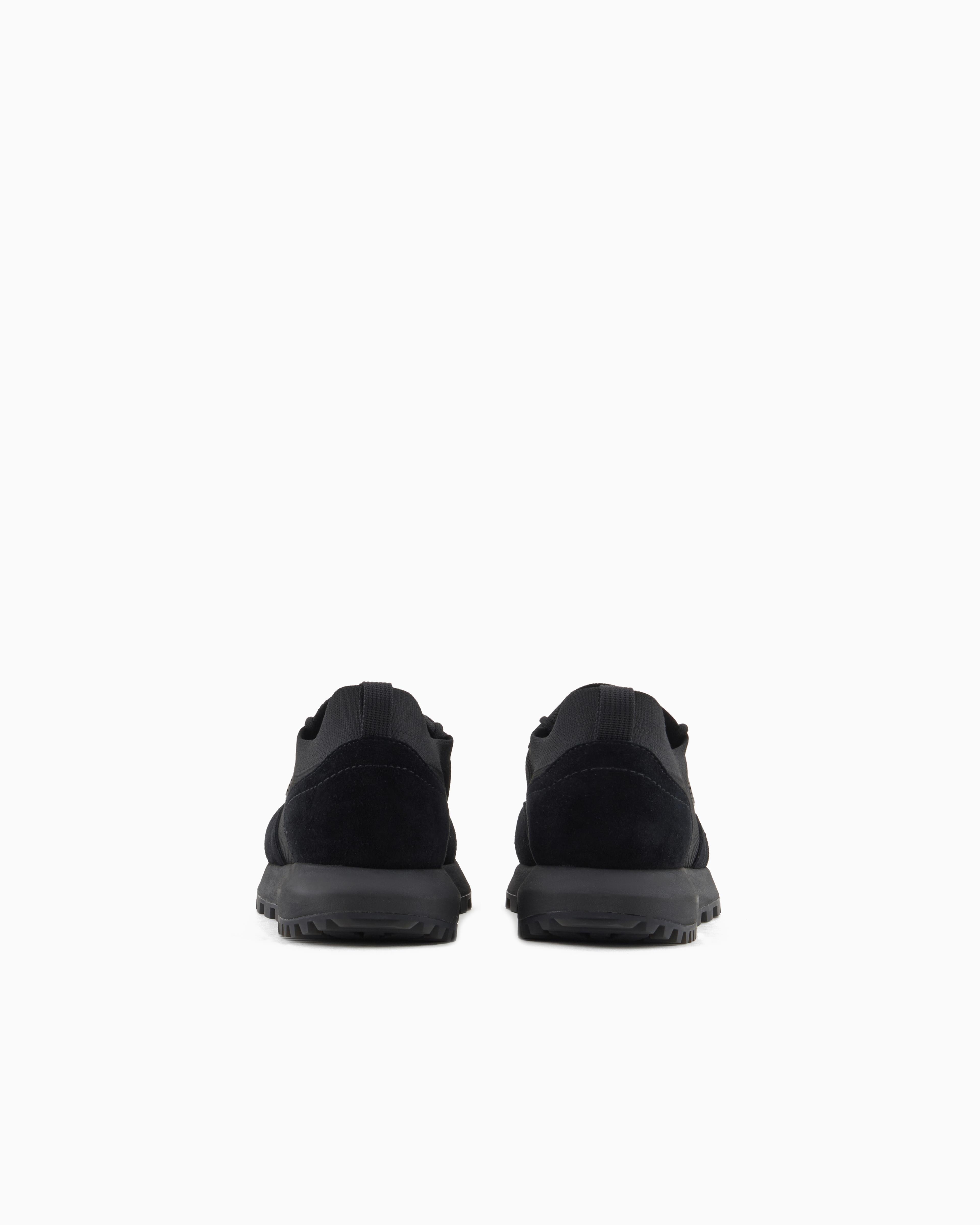 EMPORIO ARMANI Emporıo Armani Erkek Örme ve Süet Detaylı Burunlu Kartal Logolu Yuvarlak Siyah Sneaker EM003739 AF19724-MC005